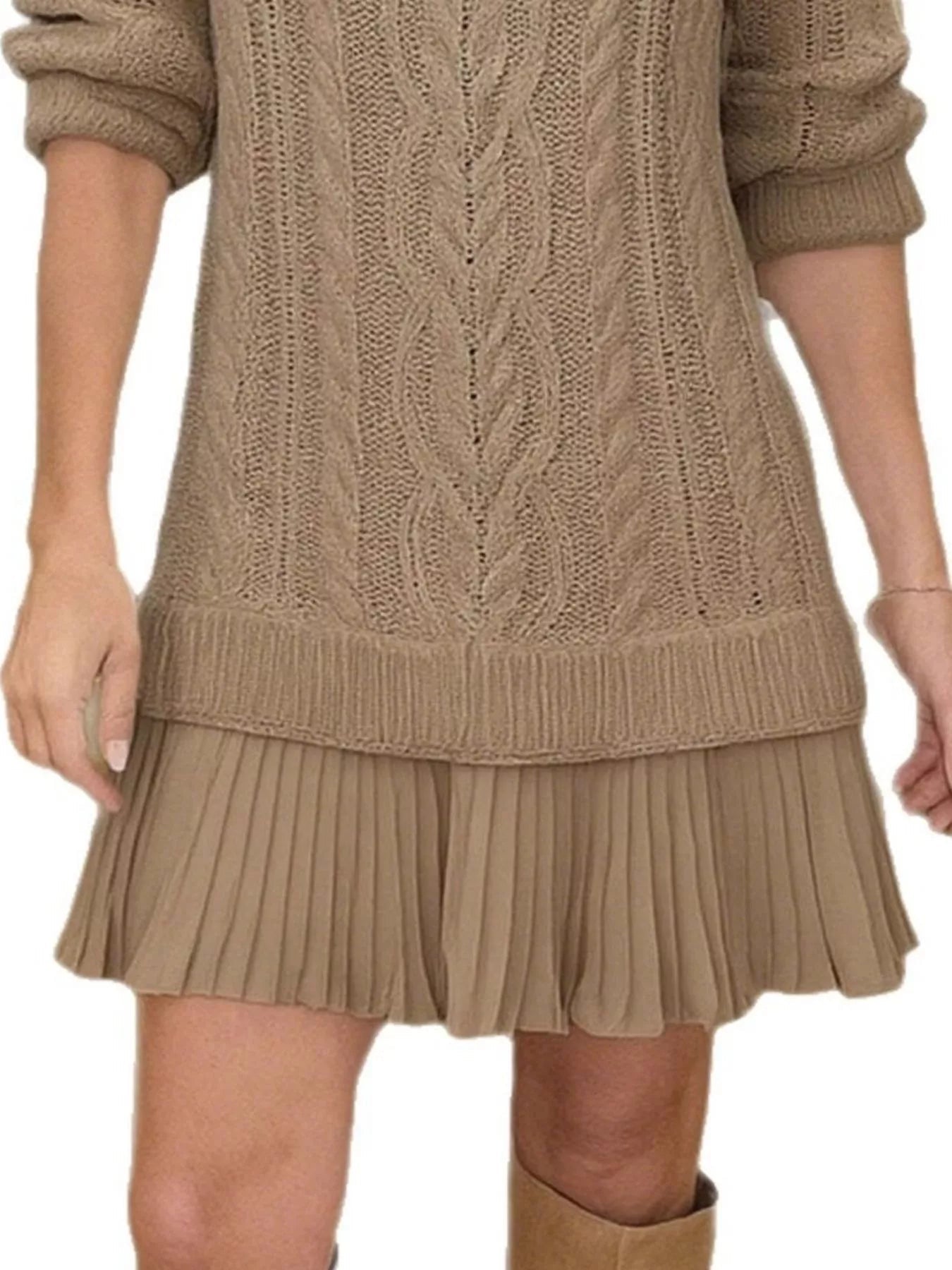 Full Size Cable - Knit Mini Sweater Dress Plus Size - MAD RUFFI