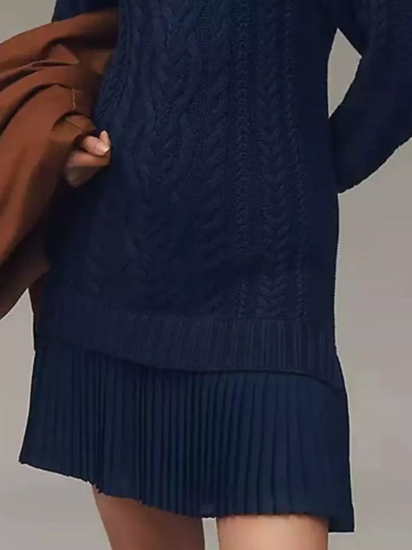 Full Size Cable - Knit Mini Sweater Dress Plus Size - MAD RUFFI