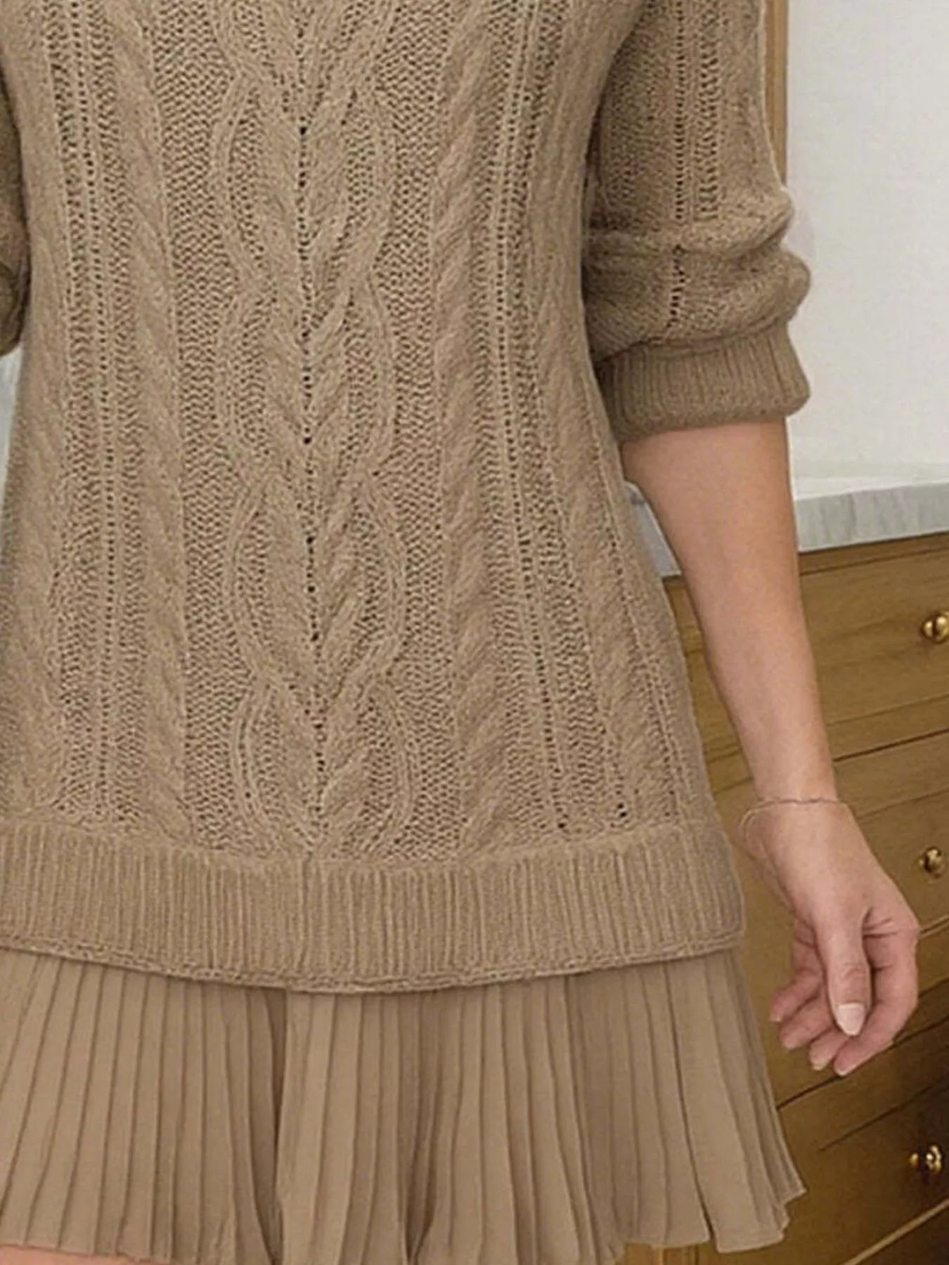 Full Size Cable Knit Pleated Hem Sweater Dress Plus Size - MAD RUFFI