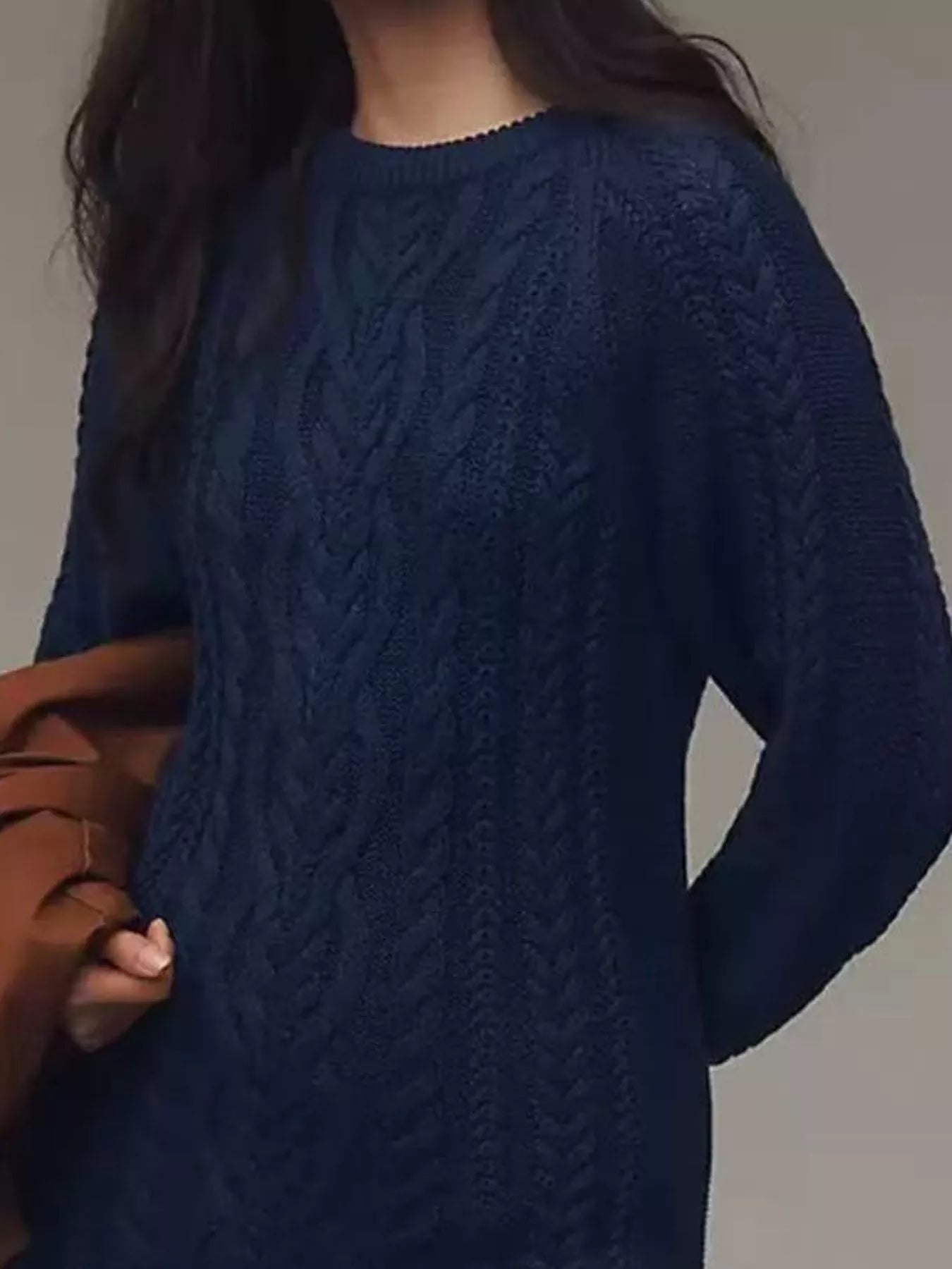 Full Size Cable Knit Pleated Hem Sweater Dress Plus Size - MAD RUFFI