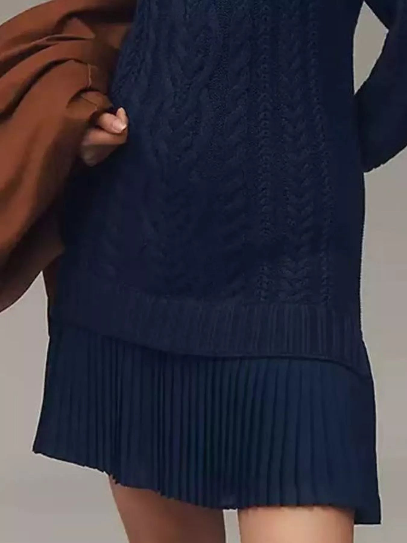 Full Size Cable Knit Pleated Hem Sweater Dress Plus Size - MAD RUFFI