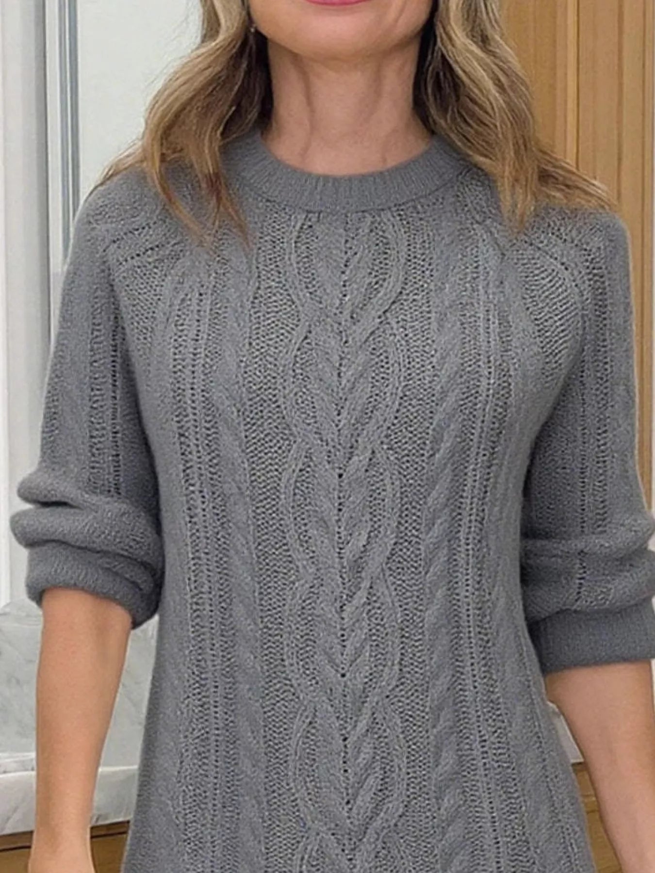 Full Size Cable Knit Pleated Hem Sweater Dress Plus Size - MAD RUFFI