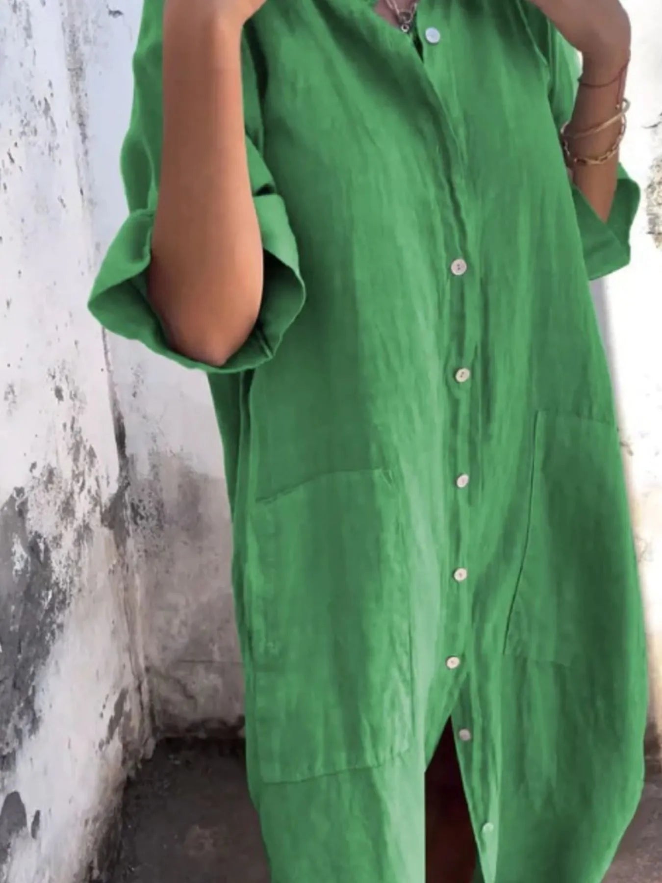 Full Size Casual Linen Button - Down Shirt Dress Plus Size - MAD RUFFI