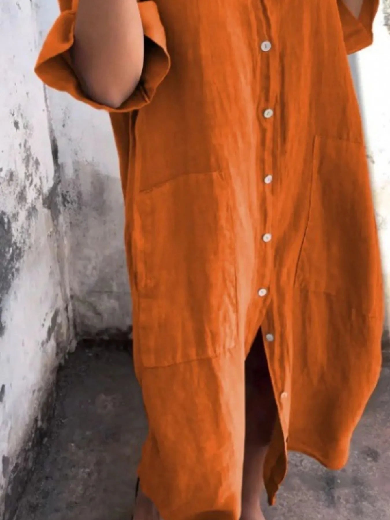 Full Size Casual Linen Button - Down Shirt Dress Plus Size - MAD RUFFI