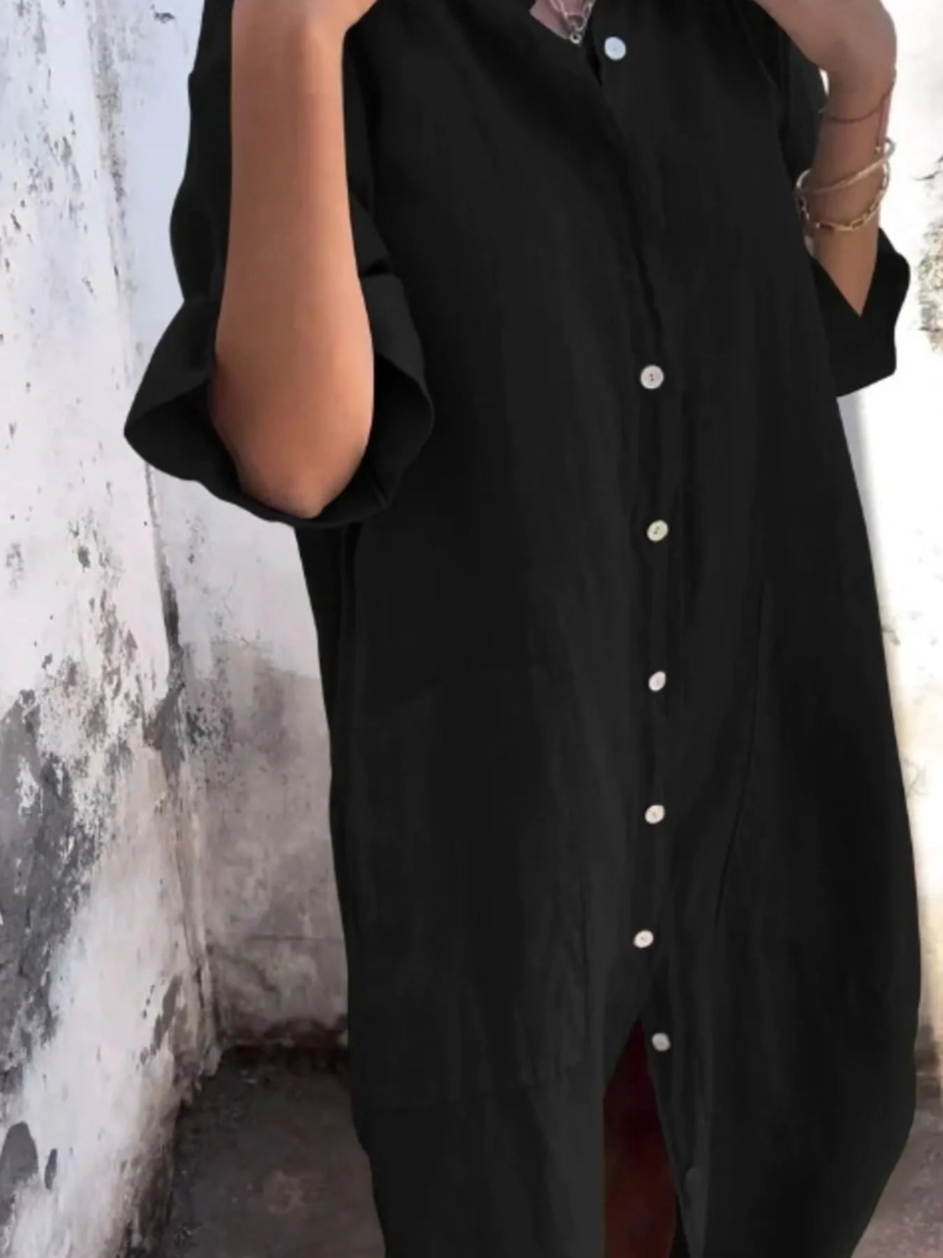 Full Size Casual Linen Button - Down Shirt Dress Plus Size - MAD RUFFI