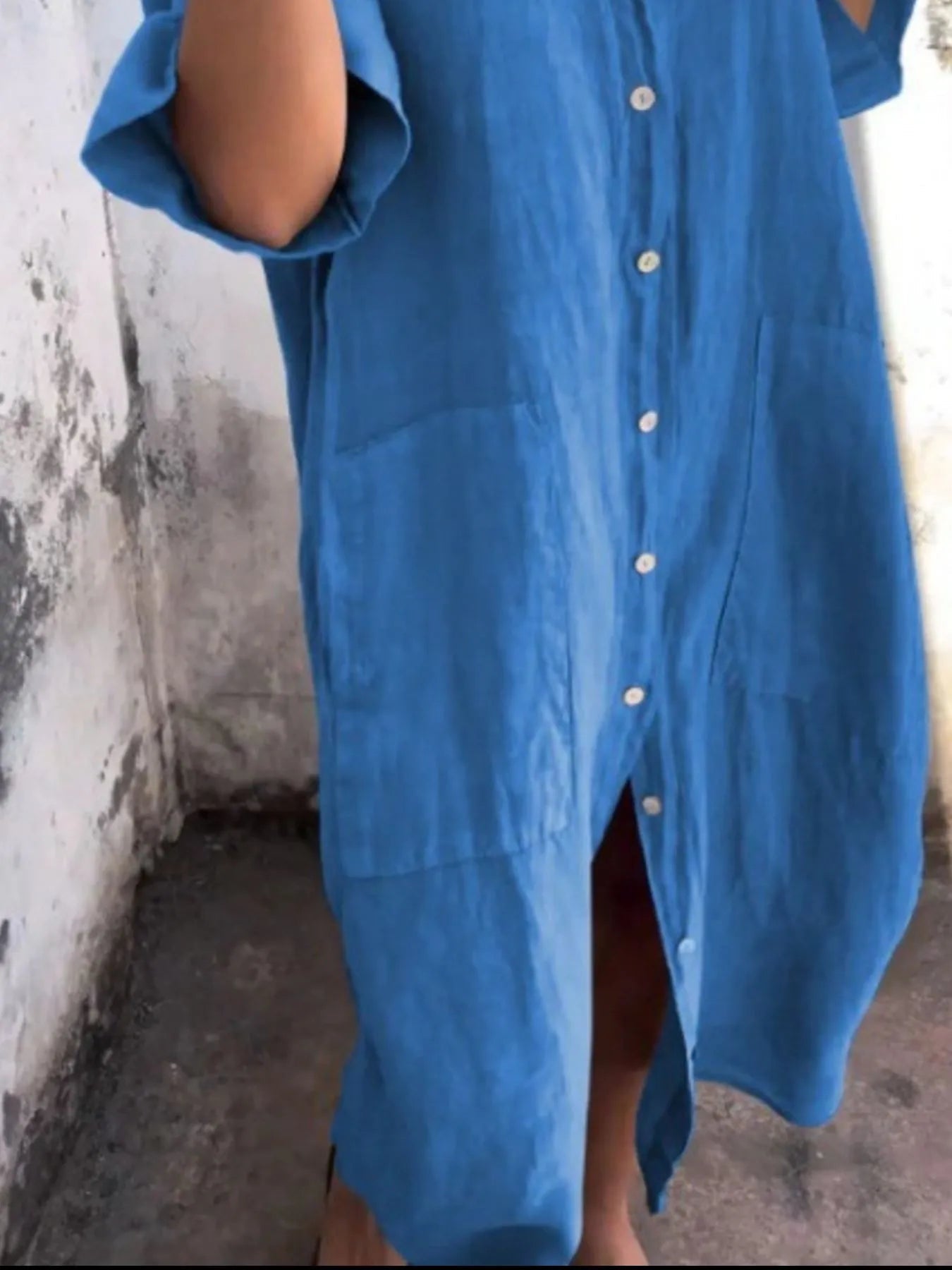 Full Size Casual Linen Button - Down Shirt Dress Plus Size - MAD RUFFI