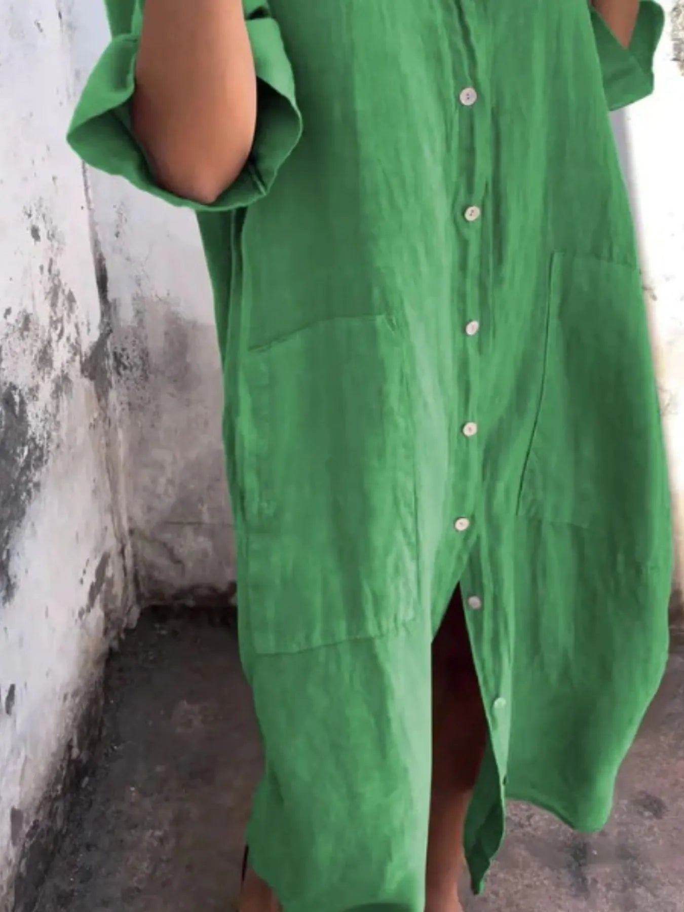 Full Size Casual Linen Button - Down Shirt Dress Plus Size - MAD RUFFI