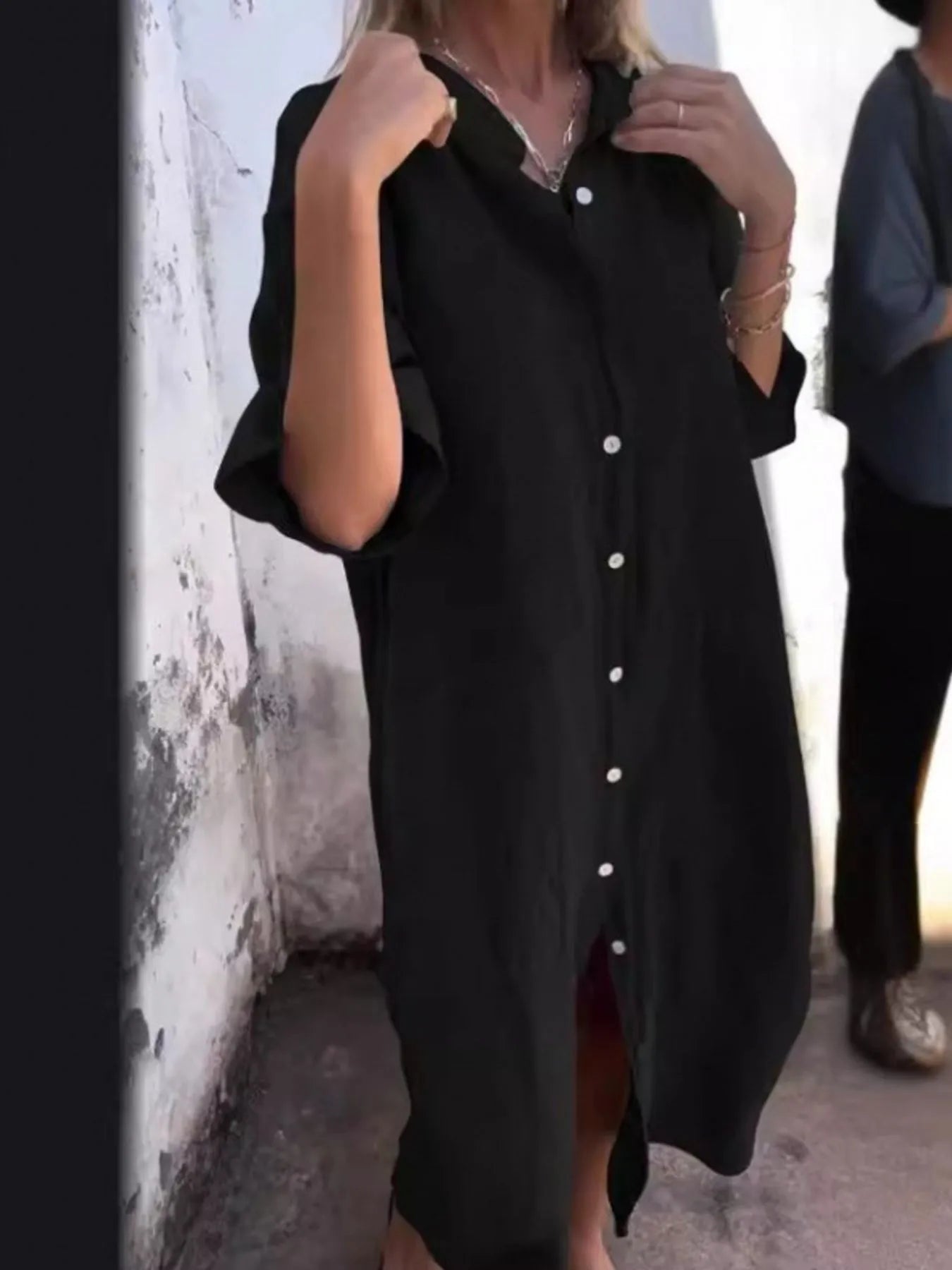 Full Size Casual Linen Button - Down Shirt Dress Plus Size - MAD RUFFI