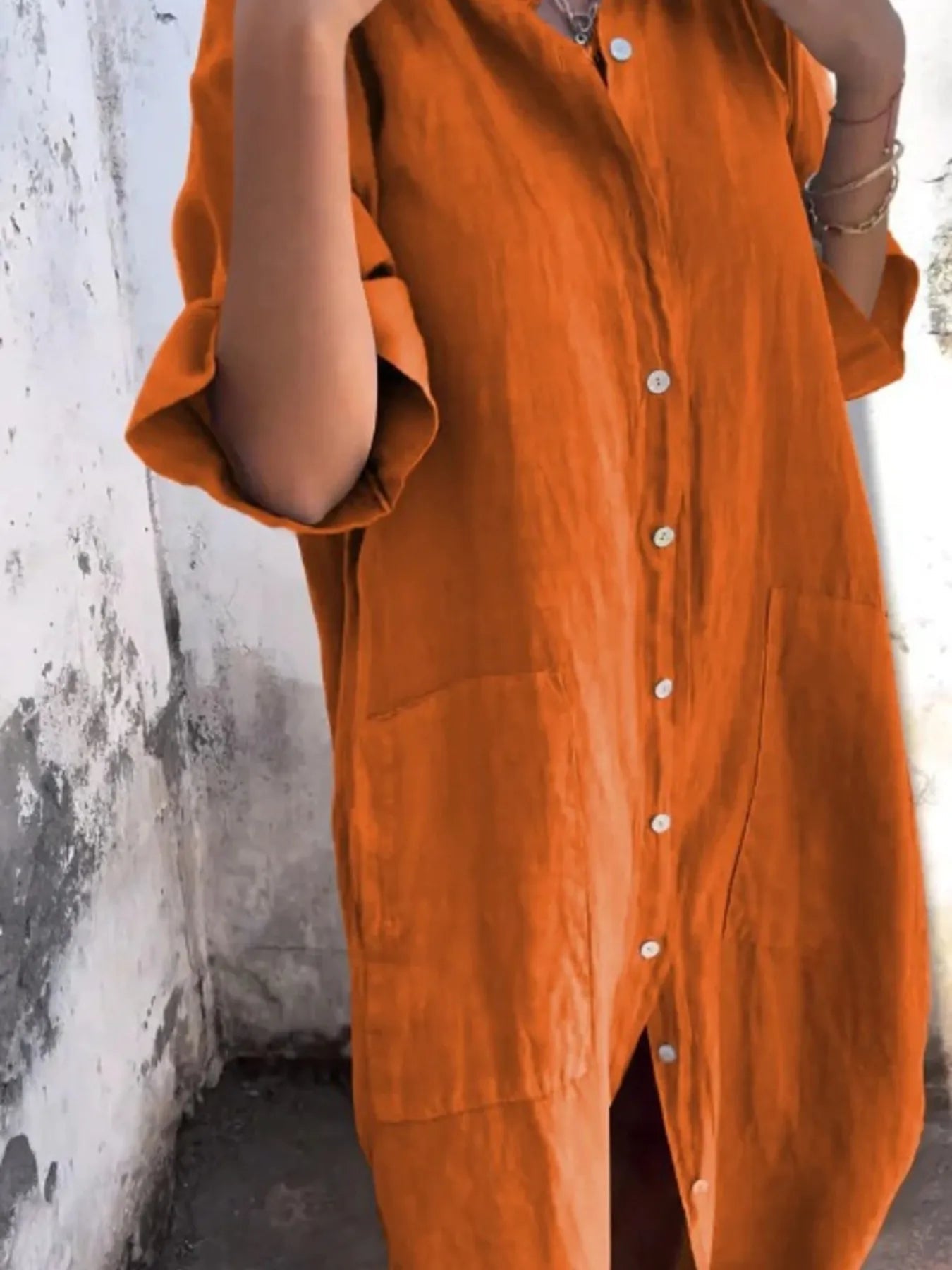 Full Size Casual Linen Button - Down Shirt Dress Plus Size - MAD RUFFI