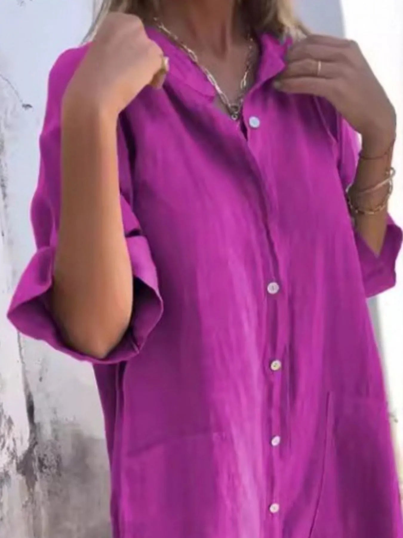 Full Size Casual Linen Button - Down Shirt Dress Plus Size - MAD RUFFI