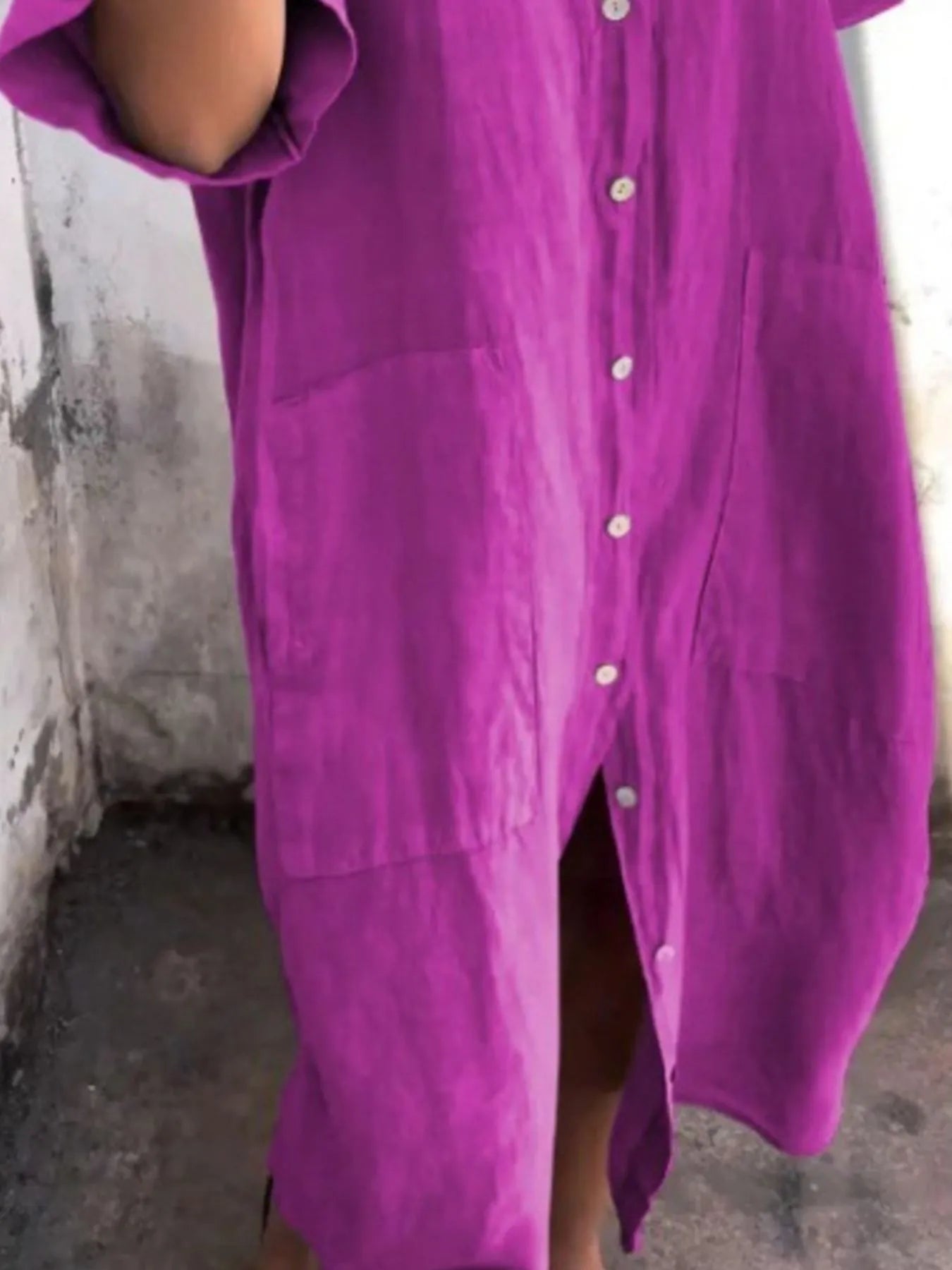 Full Size Casual Linen Button - Down Shirt Dress Plus Size - MAD RUFFI