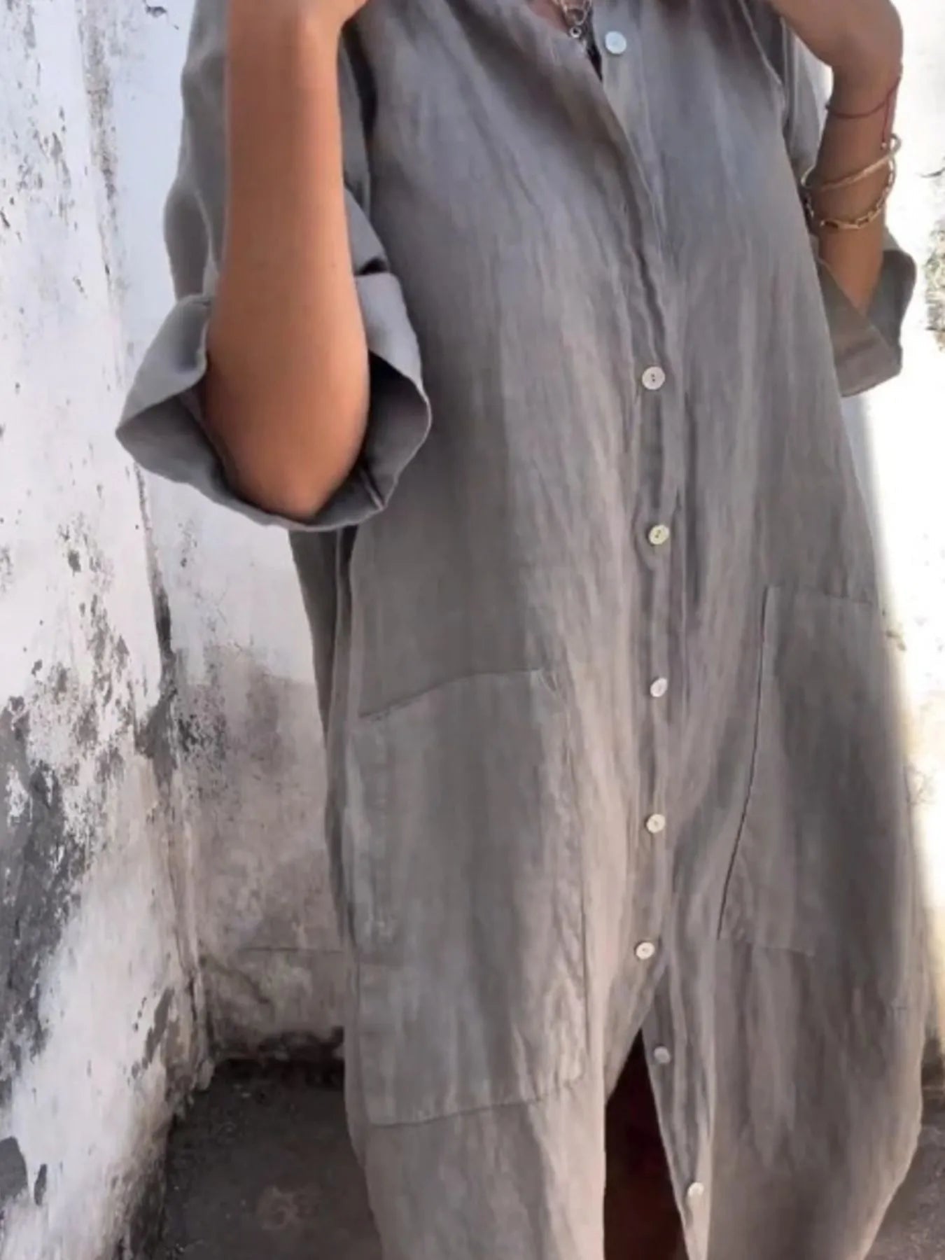 Full Size Casual Linen Button - Down Shirt Dress Plus Size - MAD RUFFI