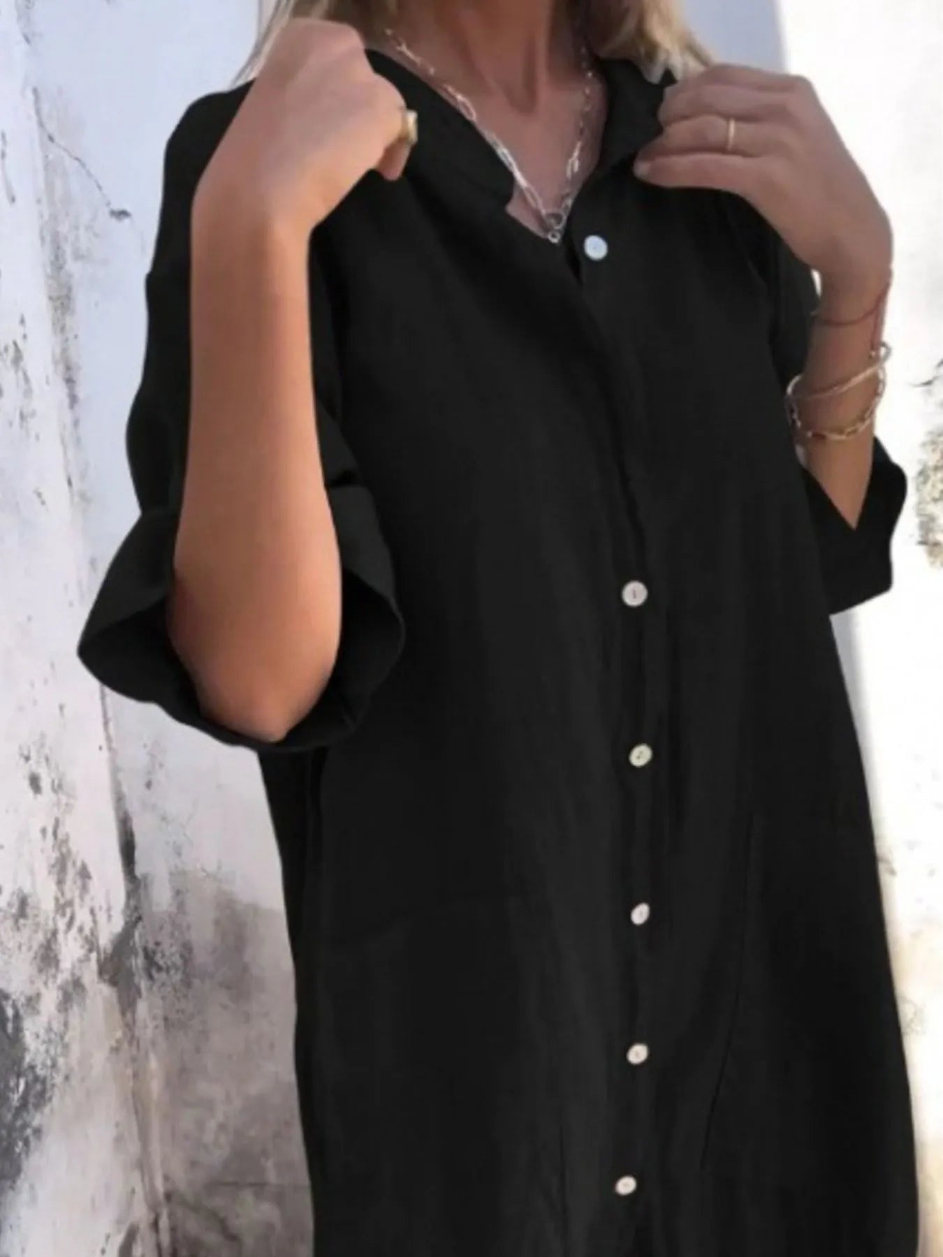 Full Size Casual Linen Button - Down Shirt Dress Plus Size - MAD RUFFI