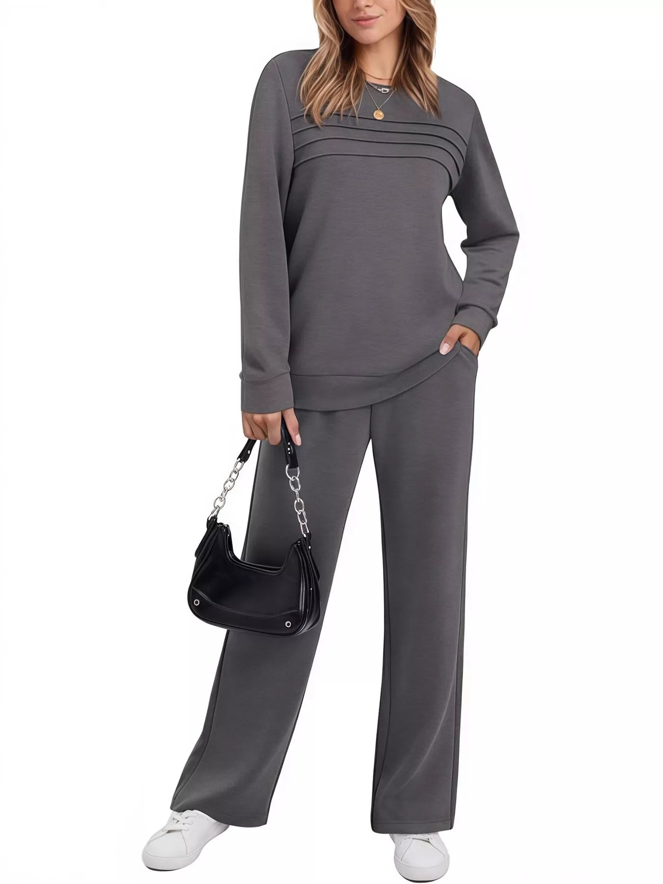 Full Size Casual Long Sleeve Top and Pants Set Plus Size - MAD RUFFI