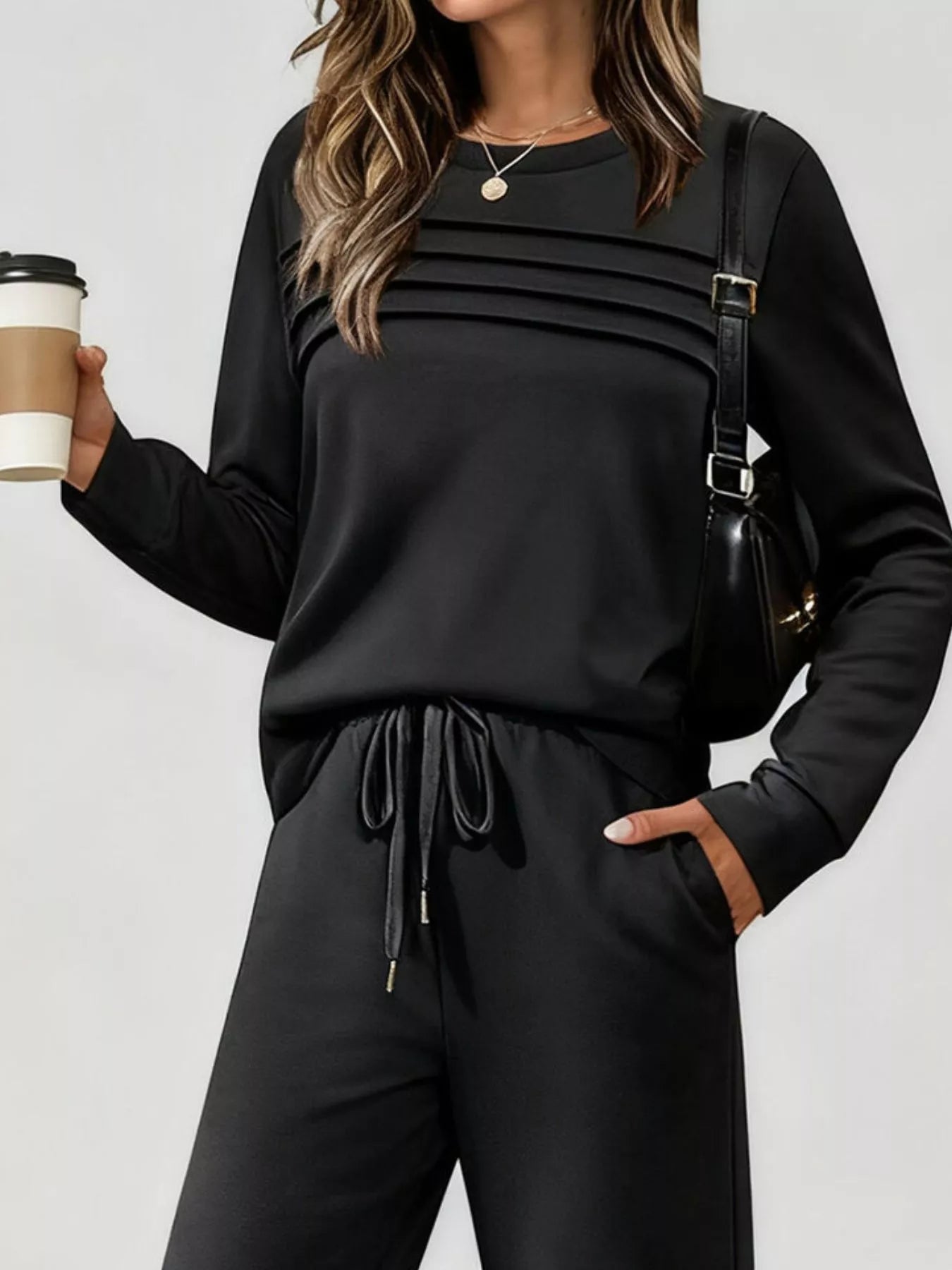 Full Size Casual Long Sleeve Top and Pants Set Plus Size - MAD RUFFI