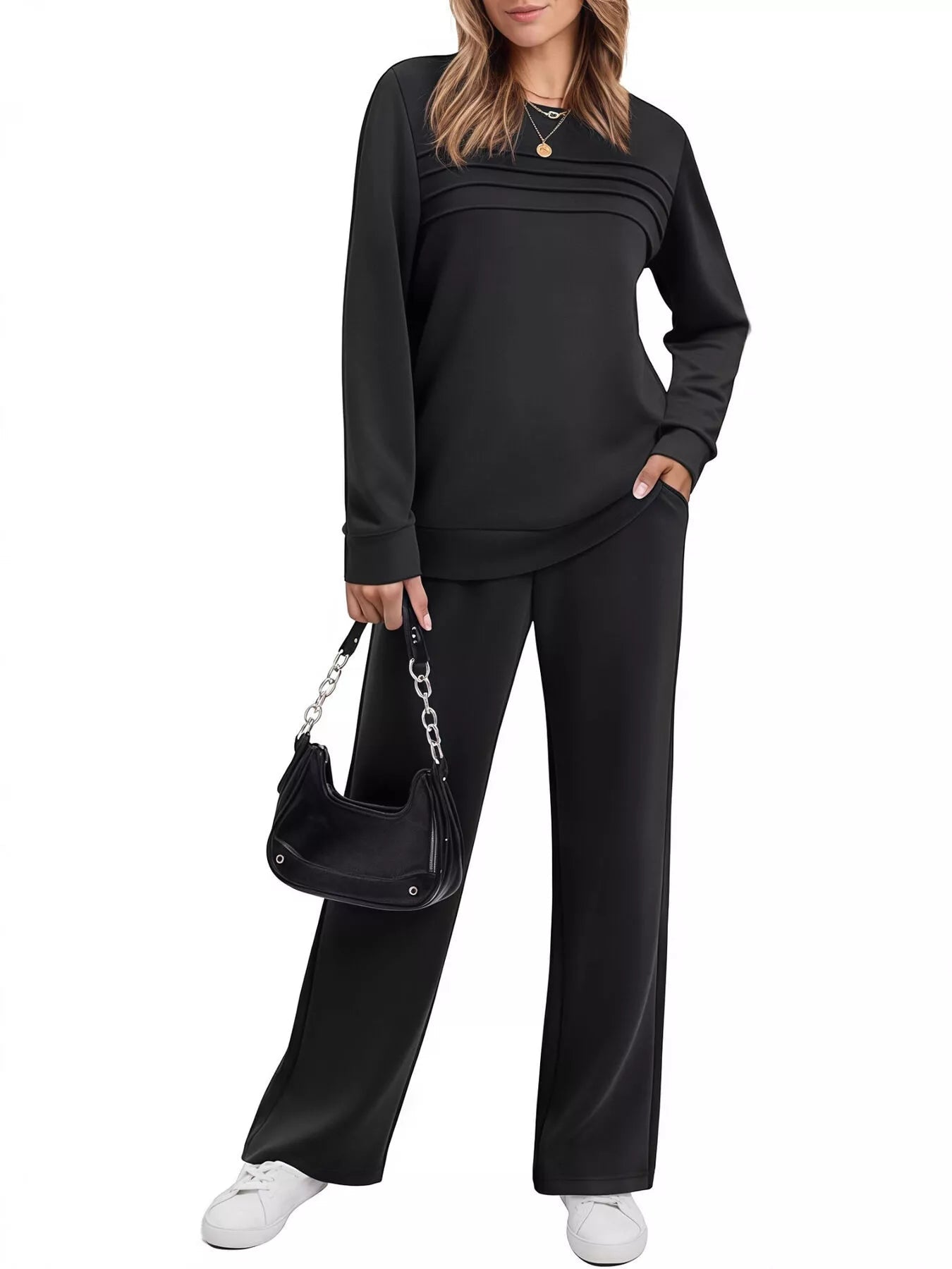 Full Size Casual Long Sleeve Top and Pants Set Plus Size - MAD RUFFI