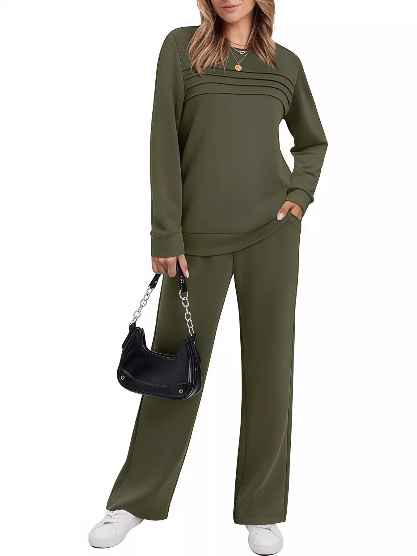 Full Size Casual Long Sleeve Top and Pants Set Plus Size - MAD RUFFI