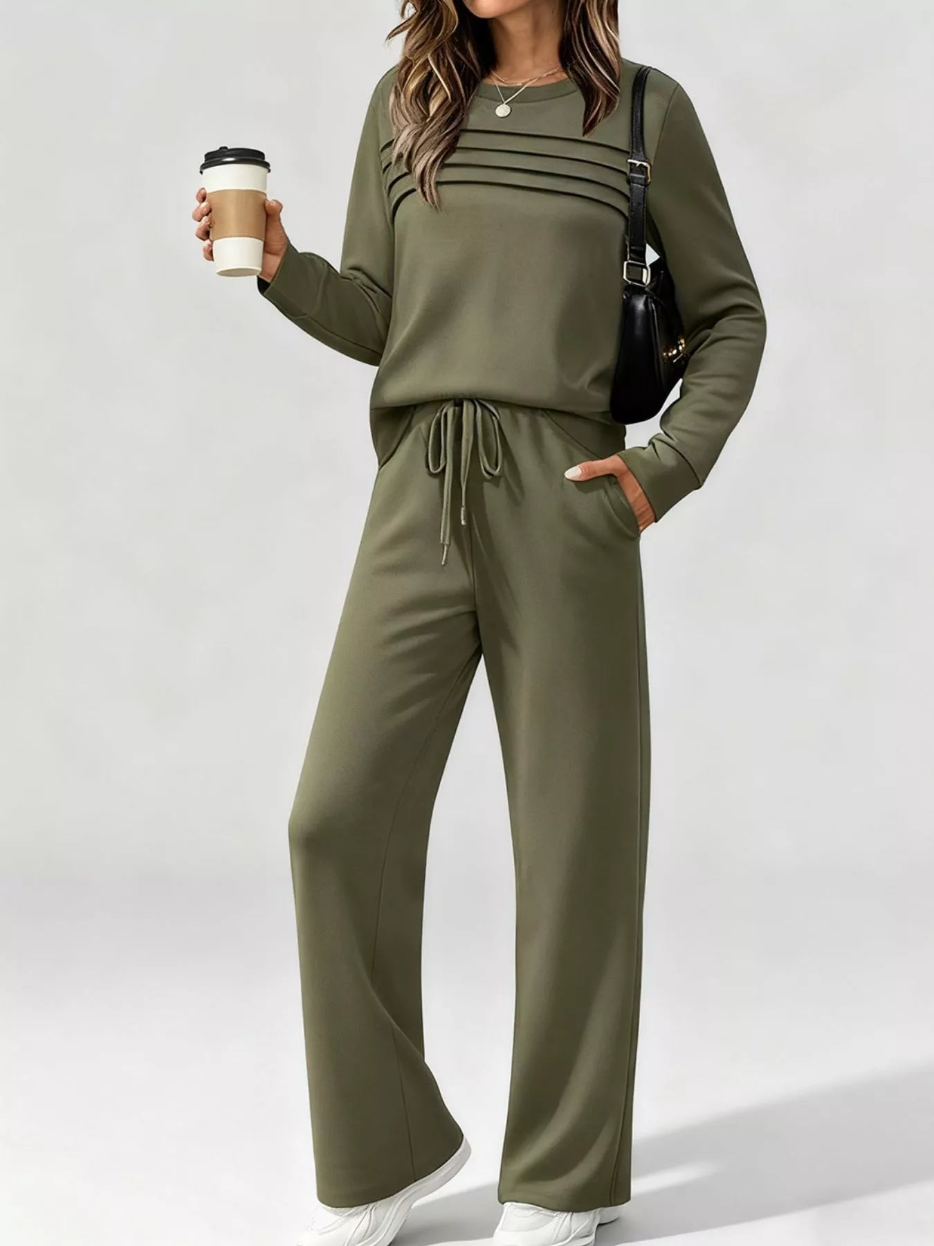 Full Size Casual Long Sleeve Top and Pants Set Plus Size - MAD RUFFI