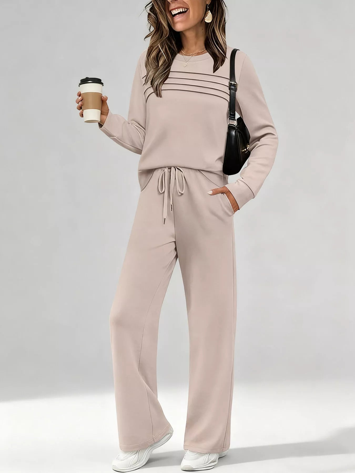 Full Size Casual Long Sleeve Top and Pants Set Plus Size - MAD RUFFI