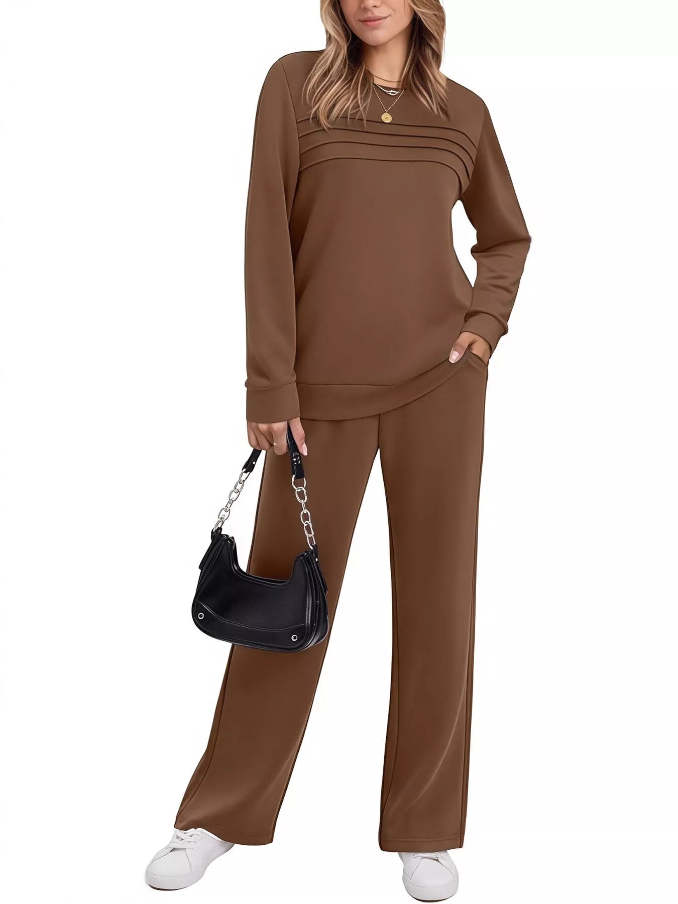 Full Size Casual Long Sleeve Top and Pants Set Plus Size - MAD RUFFI