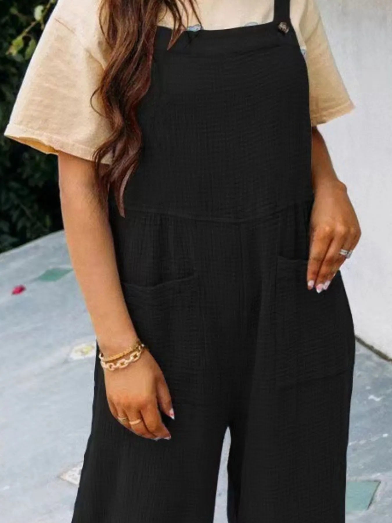 Full Size Casual Wide Leg Textured Overalls Plus Size - MAD RUFFI