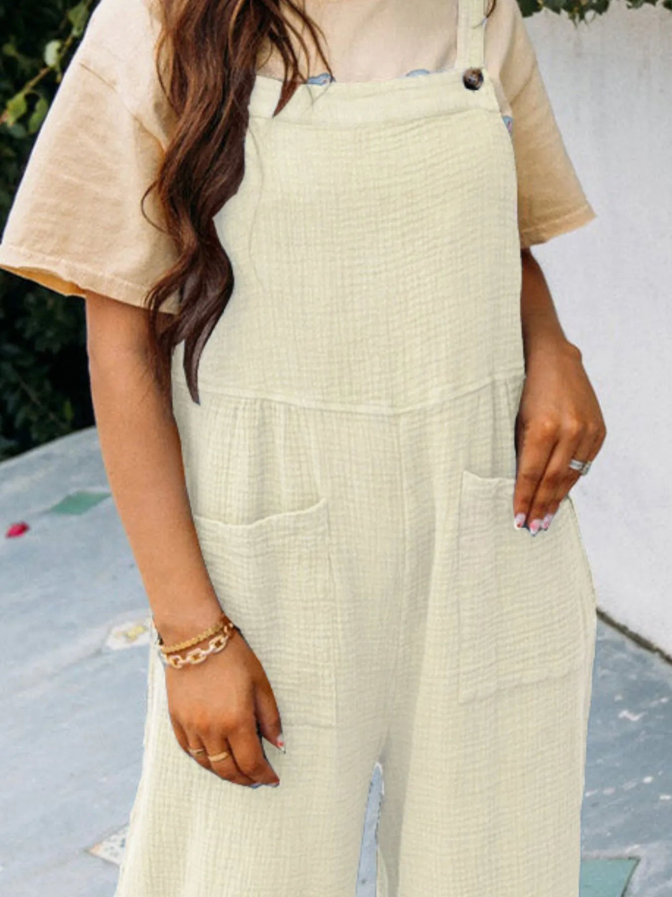 Full Size Casual Wide Leg Textured Overalls Plus Size - MAD RUFFI