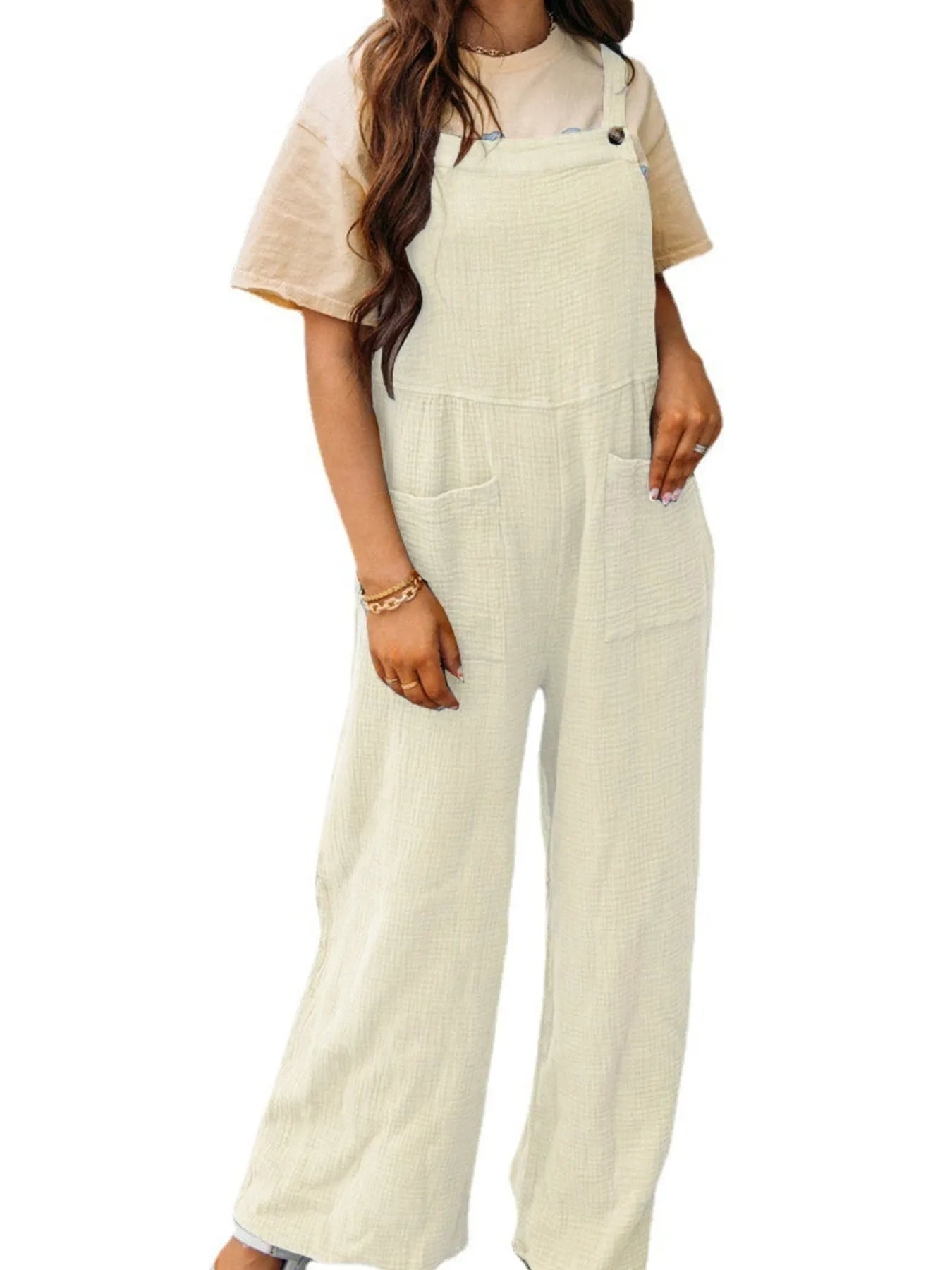 Full Size Casual Wide Leg Textured Overalls Plus Size - MAD RUFFI
