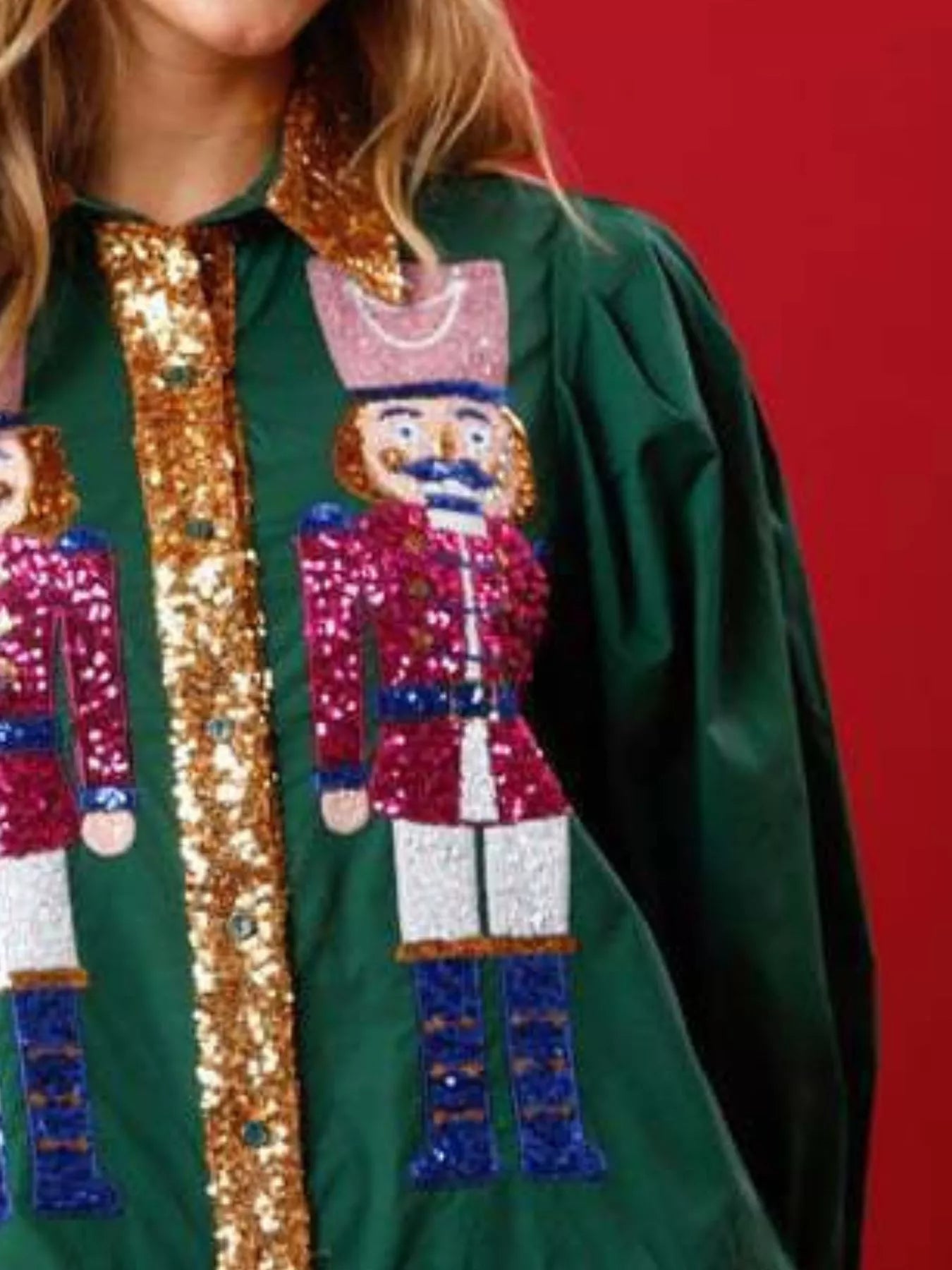 Full Size Christmas Sequin Nutcracker Tiered Shirt Dress Plus Size - MAD RUFFI
