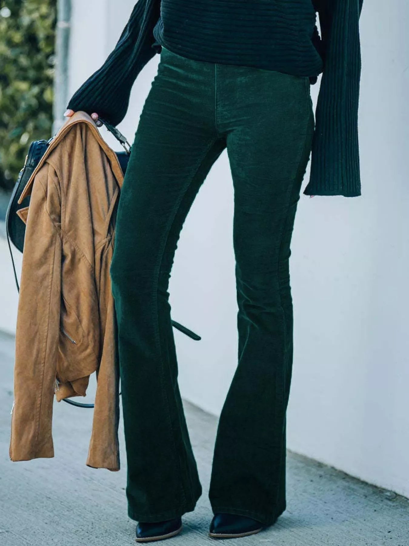 Full Size Corduroy Flare Pants Plus Size - MAD RUFFI