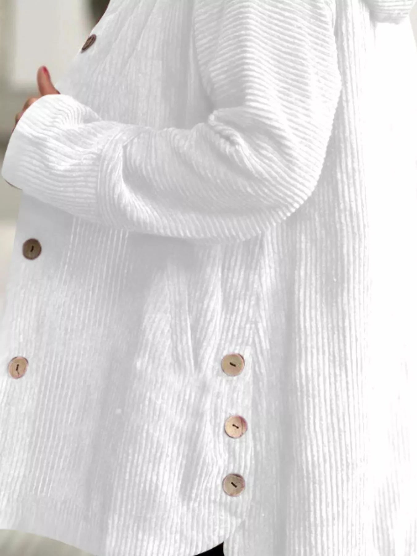 Full Size Corduroy Hooded Button - Up Jacket Plus Size - MAD RUFFI