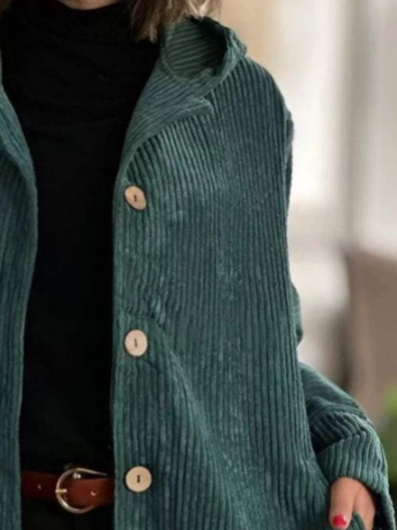 Full Size Corduroy Hooded Button - Up Jacket Plus Size - MAD RUFFI