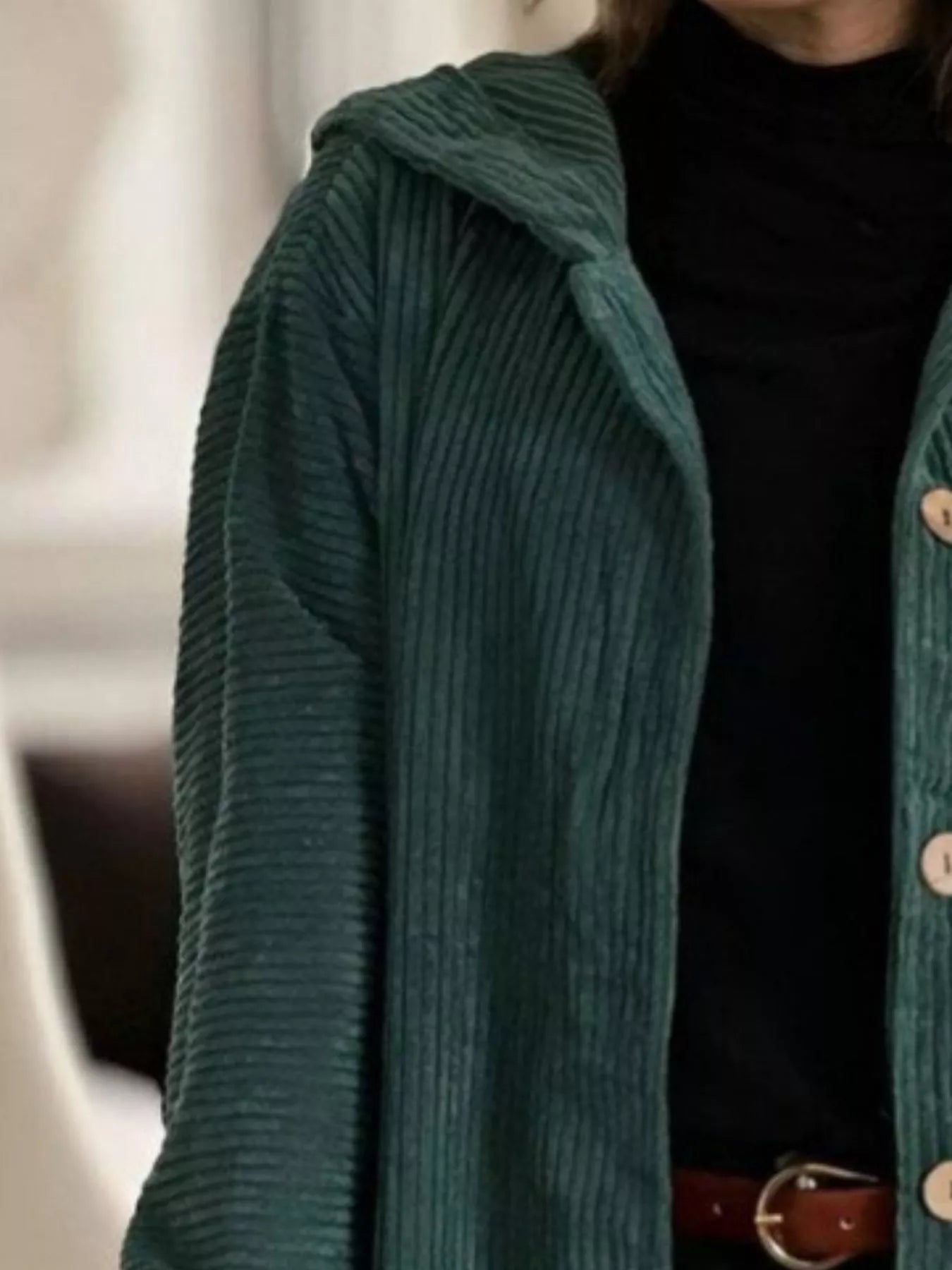 Full Size Corduroy Hooded Button - Up Jacket Plus Size - MAD RUFFI