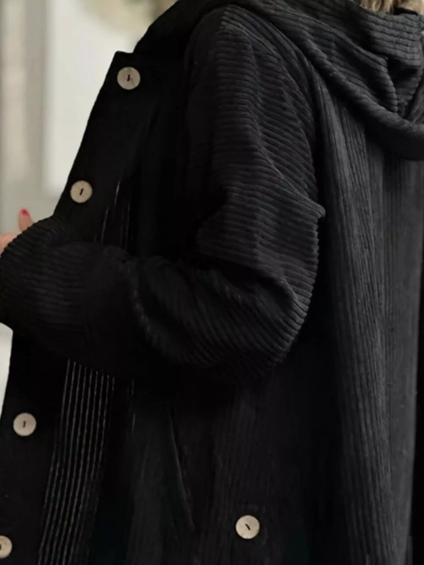 Full Size Corduroy Hooded Button - Up Jacket Plus Size - MAD RUFFI