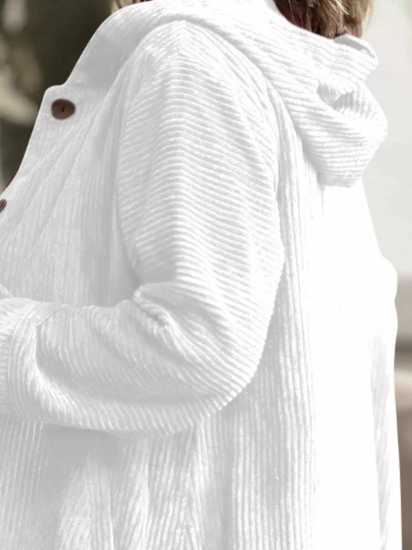 Full Size Corduroy Hooded Button - Up Jacket Plus Size - MAD RUFFI