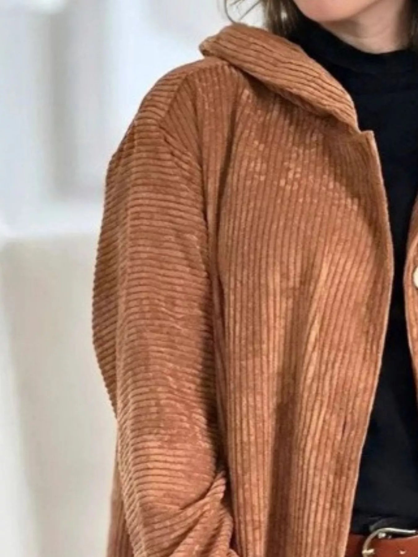 Full Size Corduroy Hooded Button - Up Jacket Plus Size - MAD RUFFI