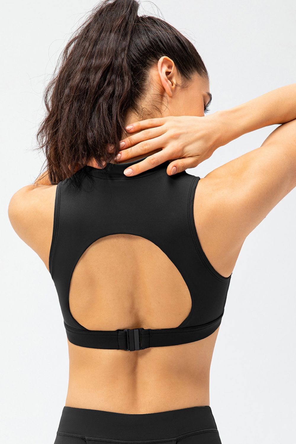 Full Size Cropped Cutout Back Zipper Front Active Tank Top - MAD RUFFI