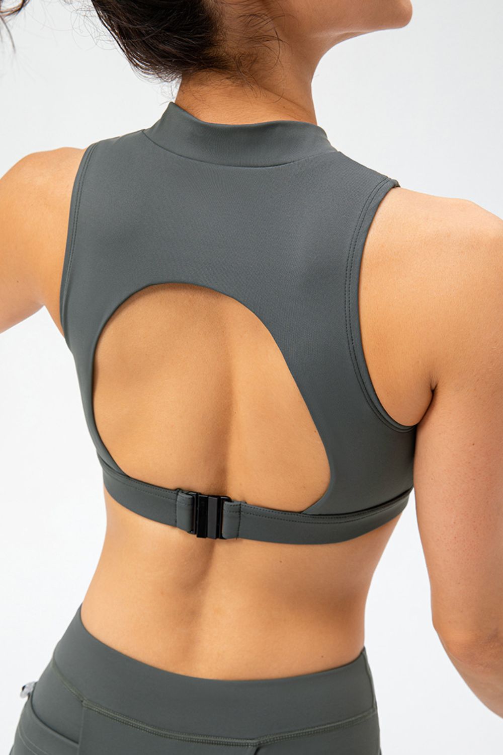 Full Size Cropped Cutout Back Zipper Front Active Tank Top - MAD RUFFI