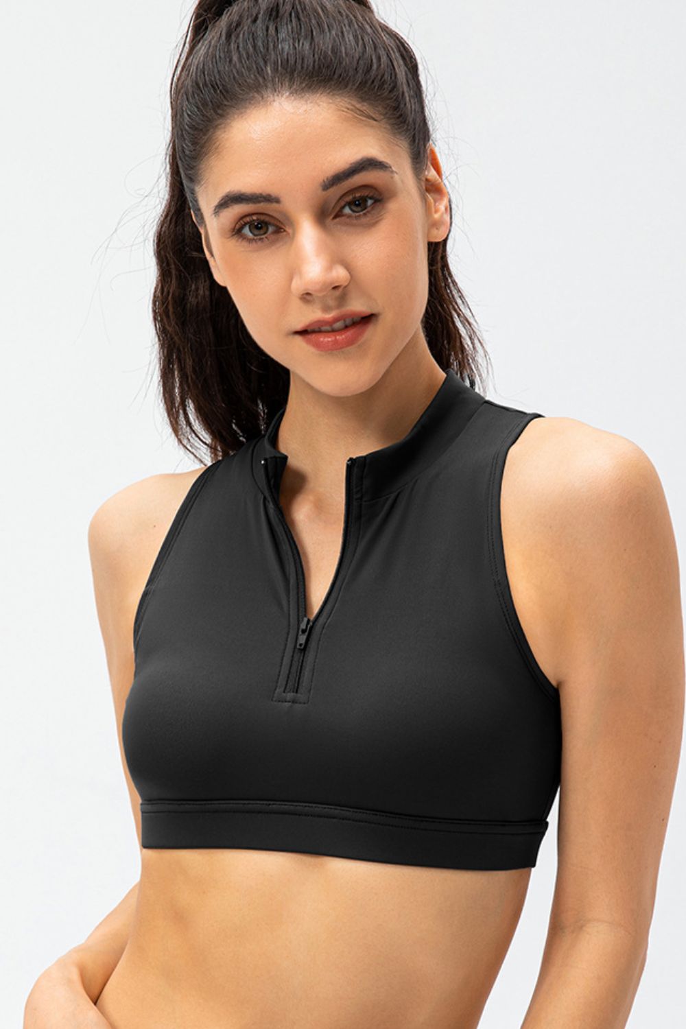 Full Size Cropped Cutout Back Zipper Front Active Tank Top - MAD RUFFI