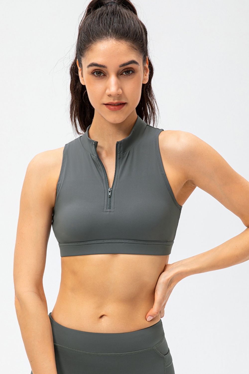 Full Size Cropped Cutout Back Zipper Front Active Tank Top - MAD RUFFI