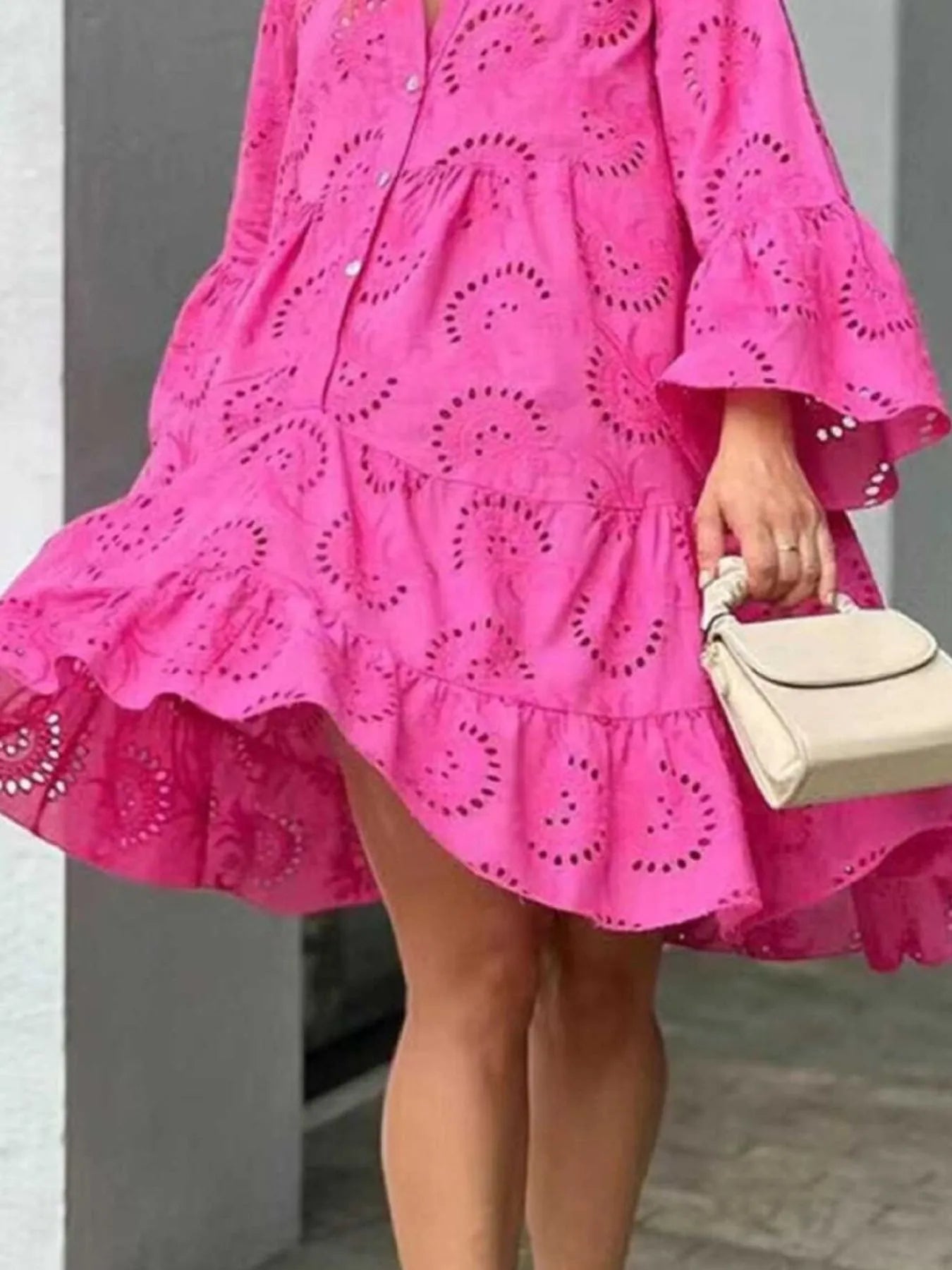 Eyelet Ruffle Full Size Eyelet Ruffled Hem Tiered Dress Plus Size - MAD RUFFI