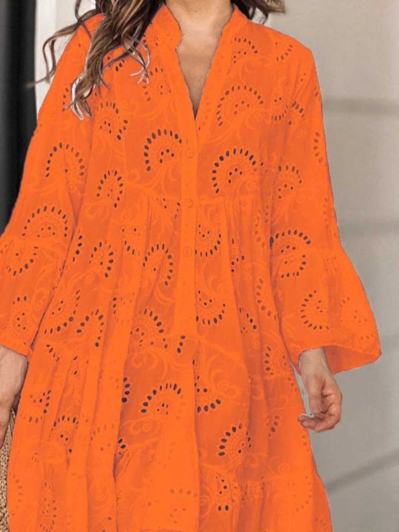 Full Size Eyelet Ruffled Hem Tiered Dress Plus Size - MAD RUFFI