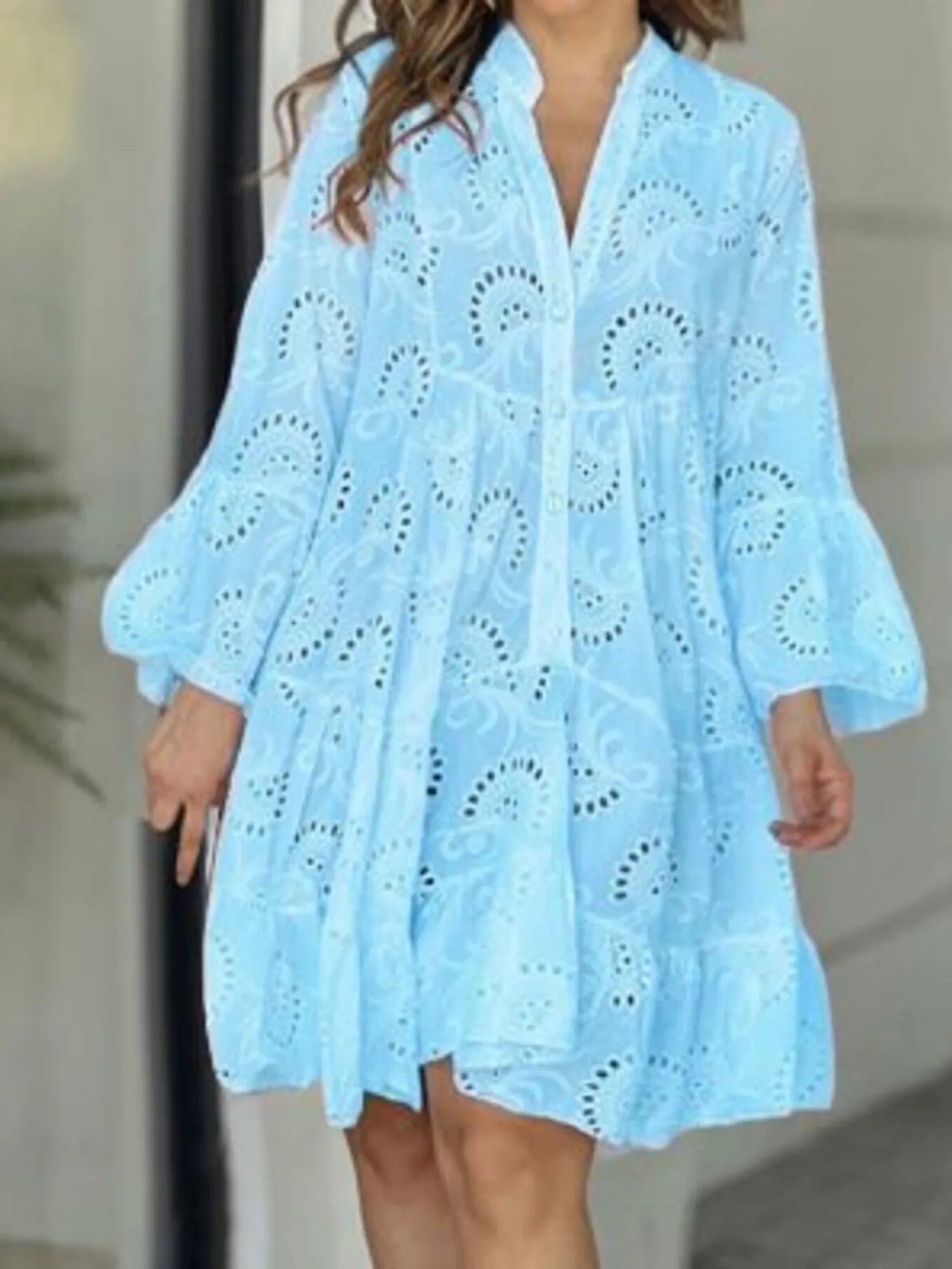 Full Size Eyelet Ruffled Hem Tiered Dress Plus Size - MAD RUFFI