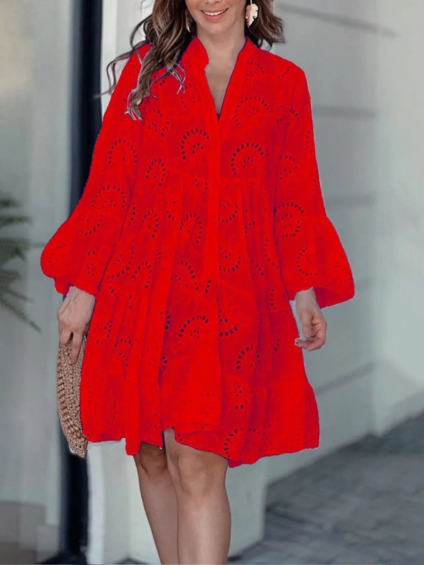 Full Size Eyelet Ruffled Hem Tiered Dress Plus Size - MAD RUFFI