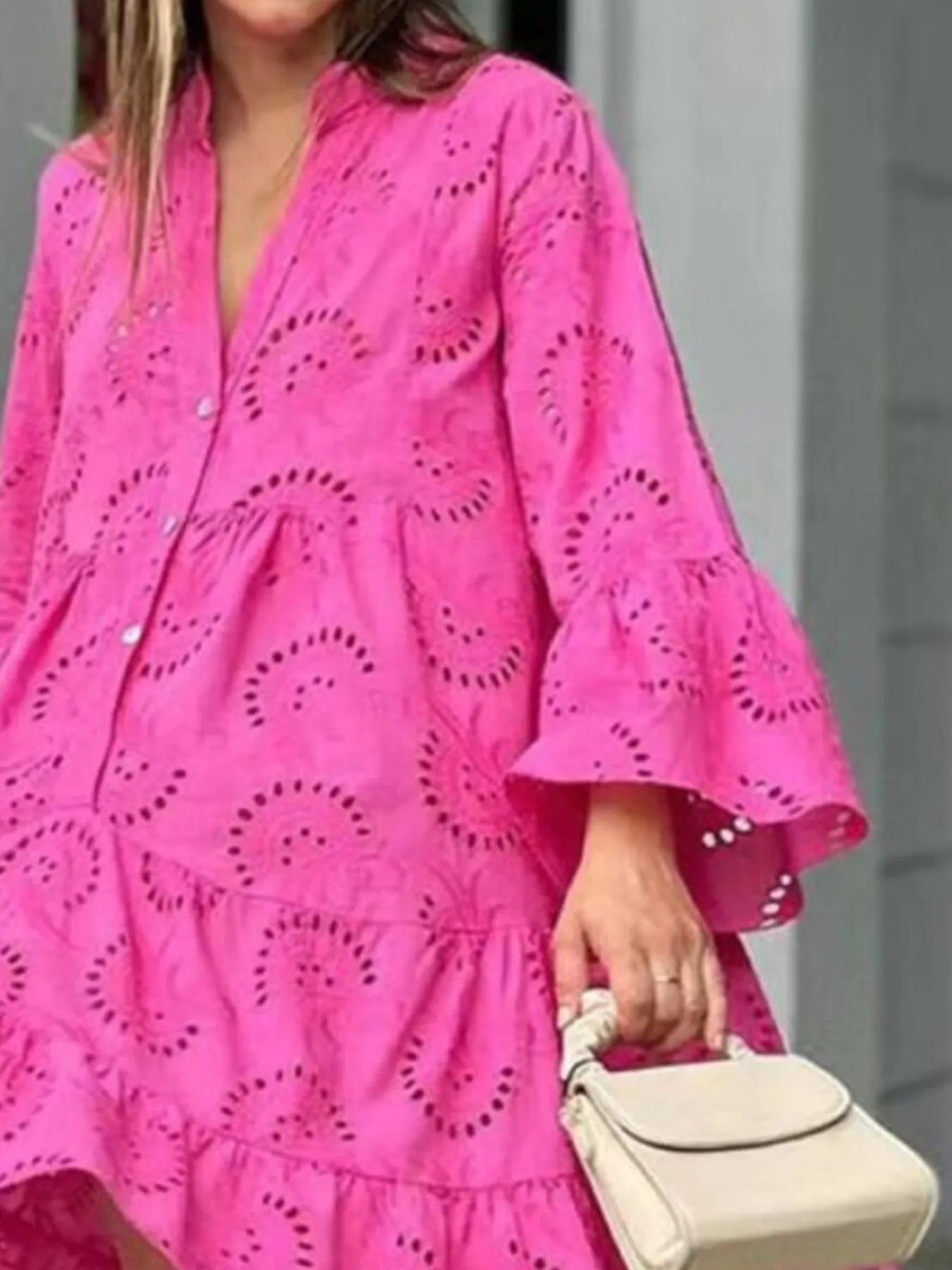 Full Size Eyelet Ruffled Hem Tiered Dress Plus Size - MAD RUFFI