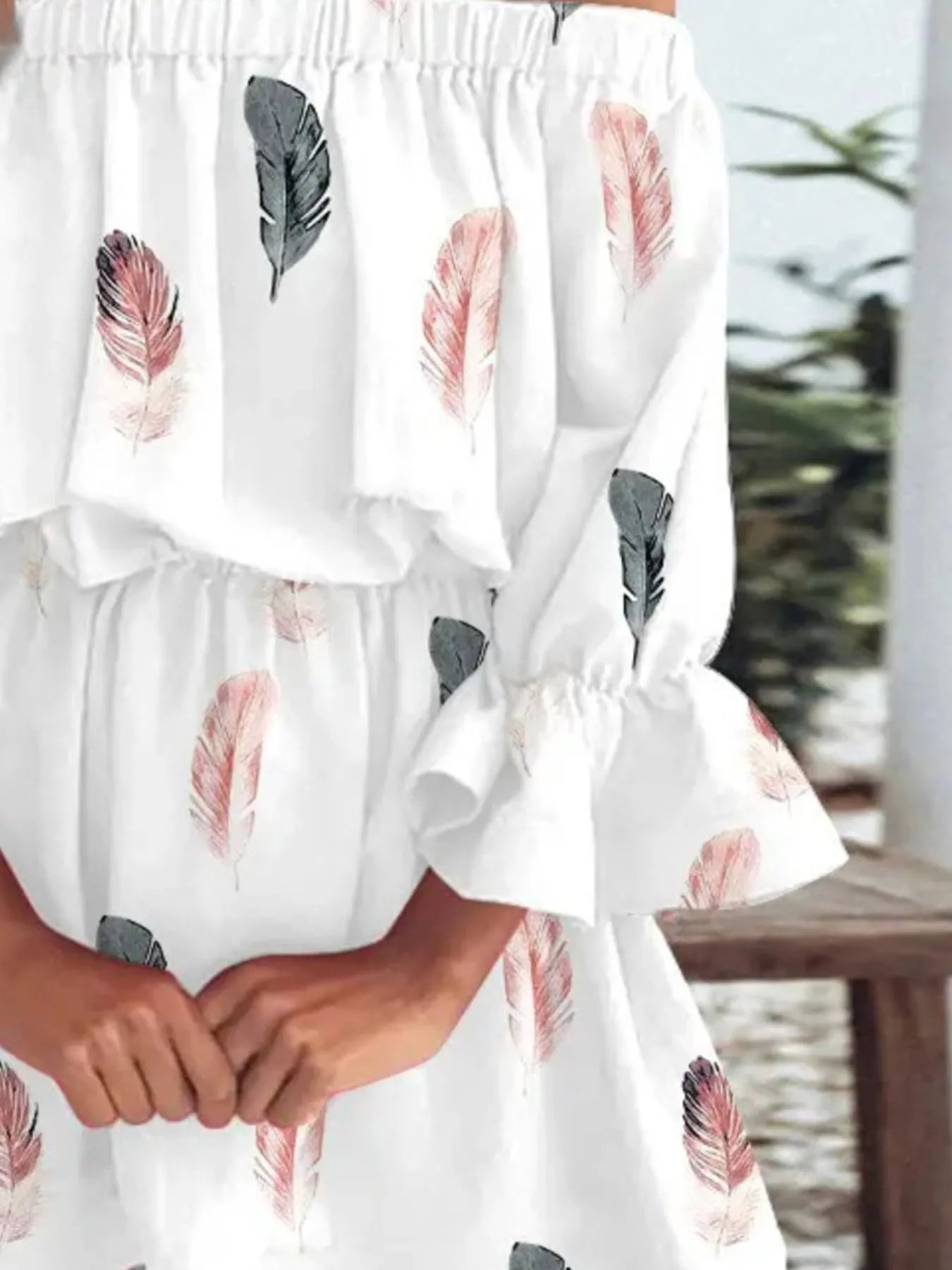 Full Size Floral Off - Shoulder Flounce Sleeve Mini Dress Plus Size - MAD RUFFI