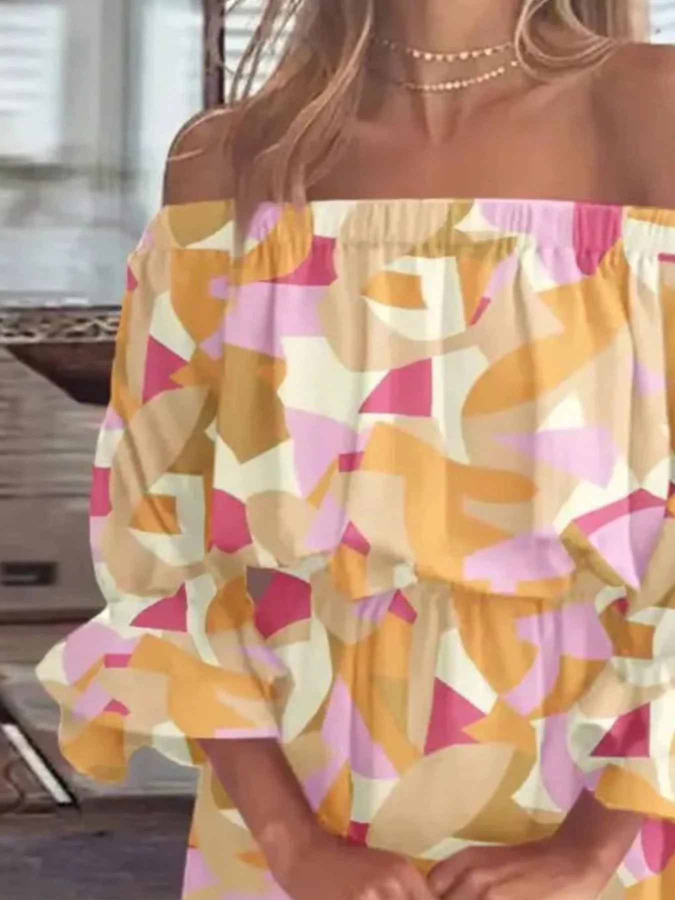 Full Size Floral Off - Shoulder Flounce Sleeve Mini Dress Plus Size - MAD RUFFI