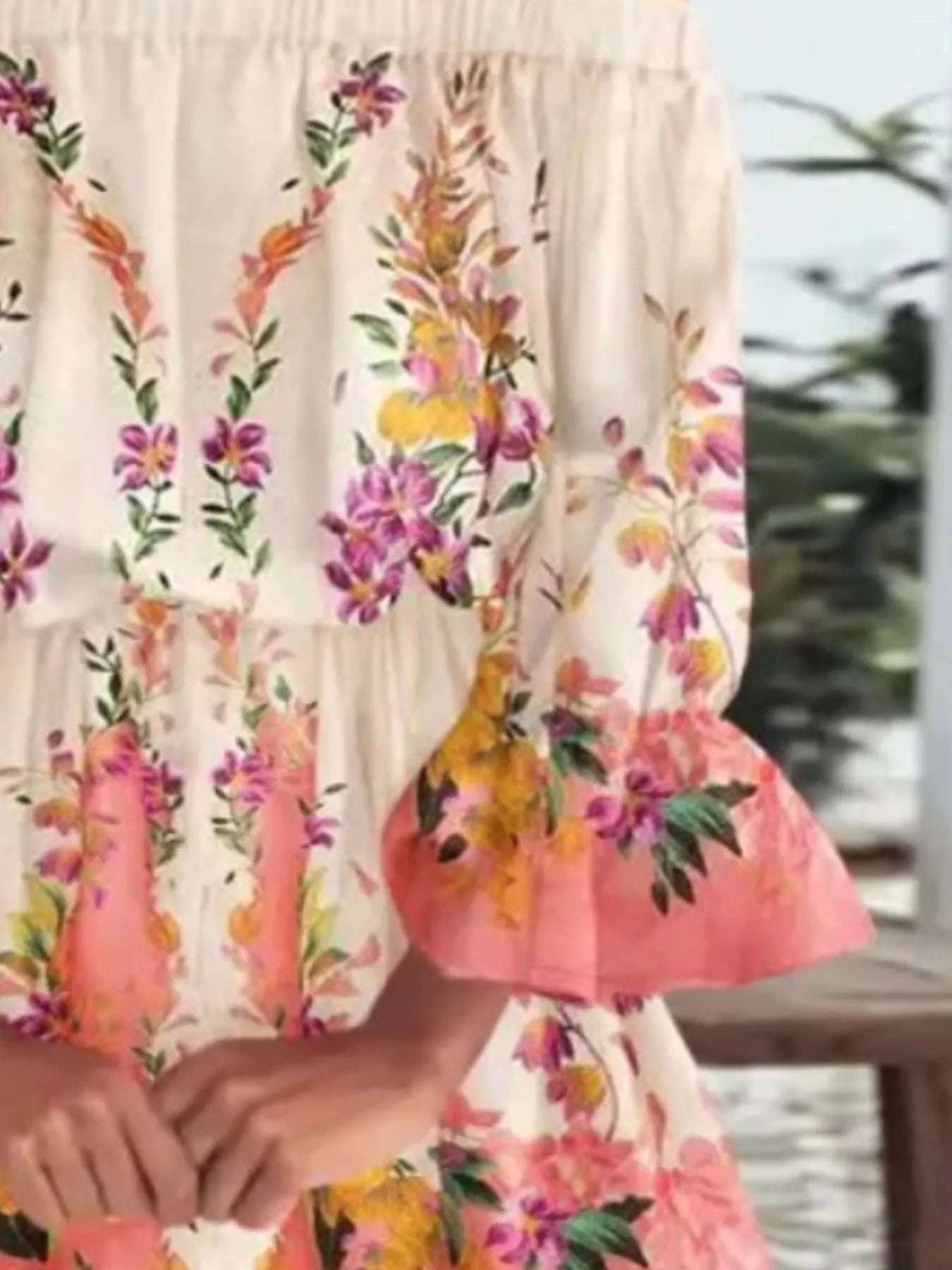 Full Size Floral Off - Shoulder Flounce Sleeve Mini Dress Plus Size - MAD RUFFI