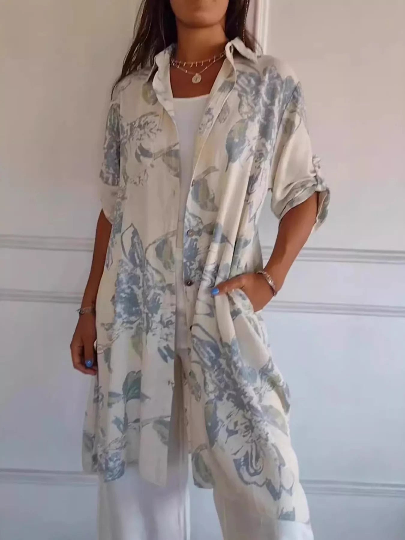 Full Size Floral Print Button - Up Shirt Dress Plus Size - MAD RUFFI