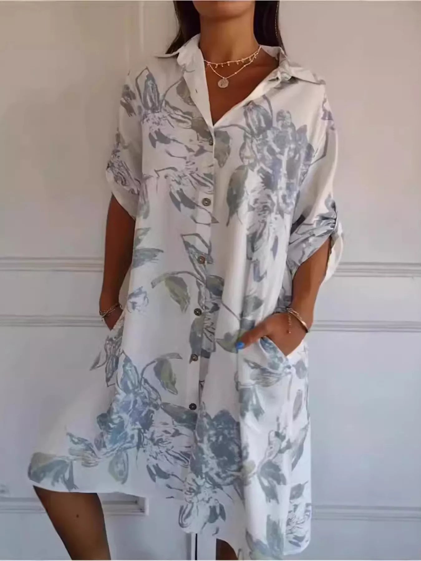 Full Size Floral Print Button - Up Shirt Dress Plus Size - MAD RUFFI