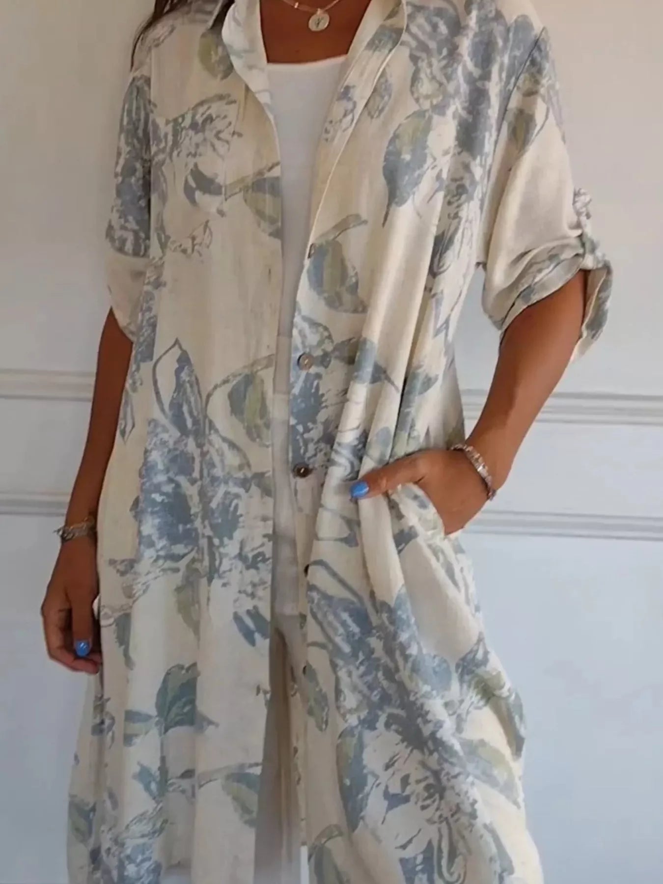 Full Size Floral Print Button - Up Shirt Dress Plus Size - MAD RUFFI